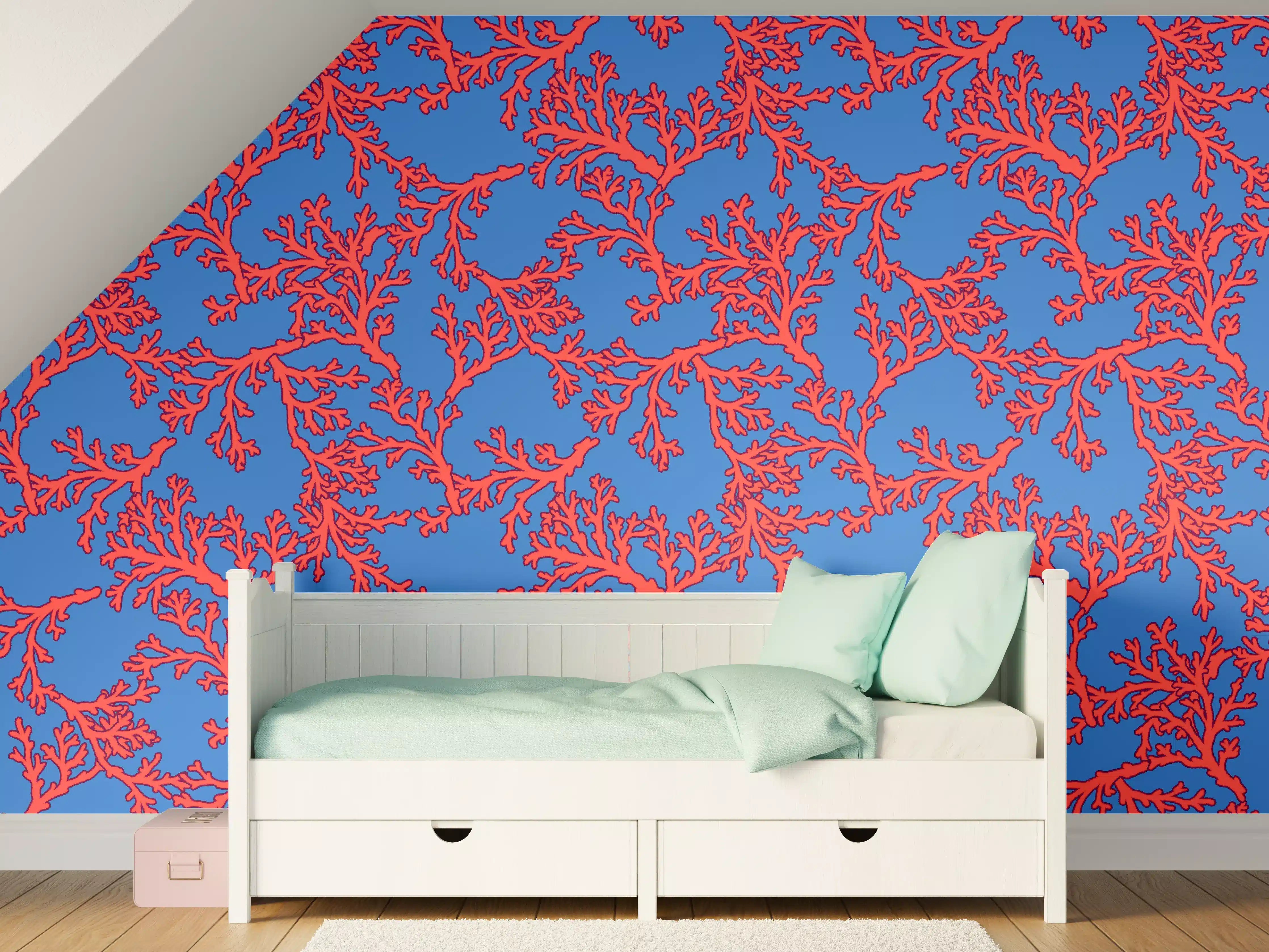 Kinderzimmer Wandgestaltung - Neon-Korallen Blau-Rot