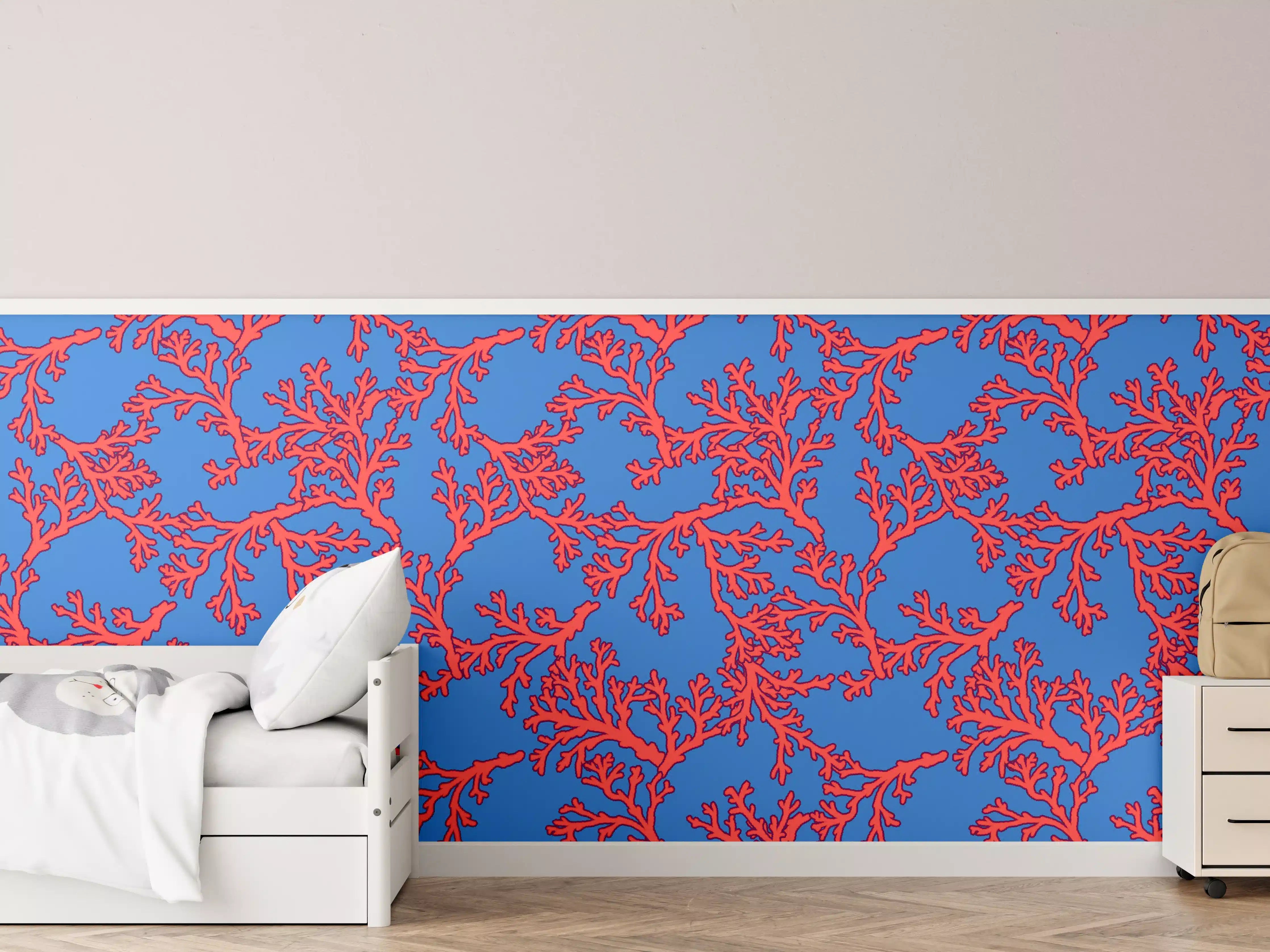 Kinderzimmer Wandgestaltung - Neon-Korallen Blau-Rot