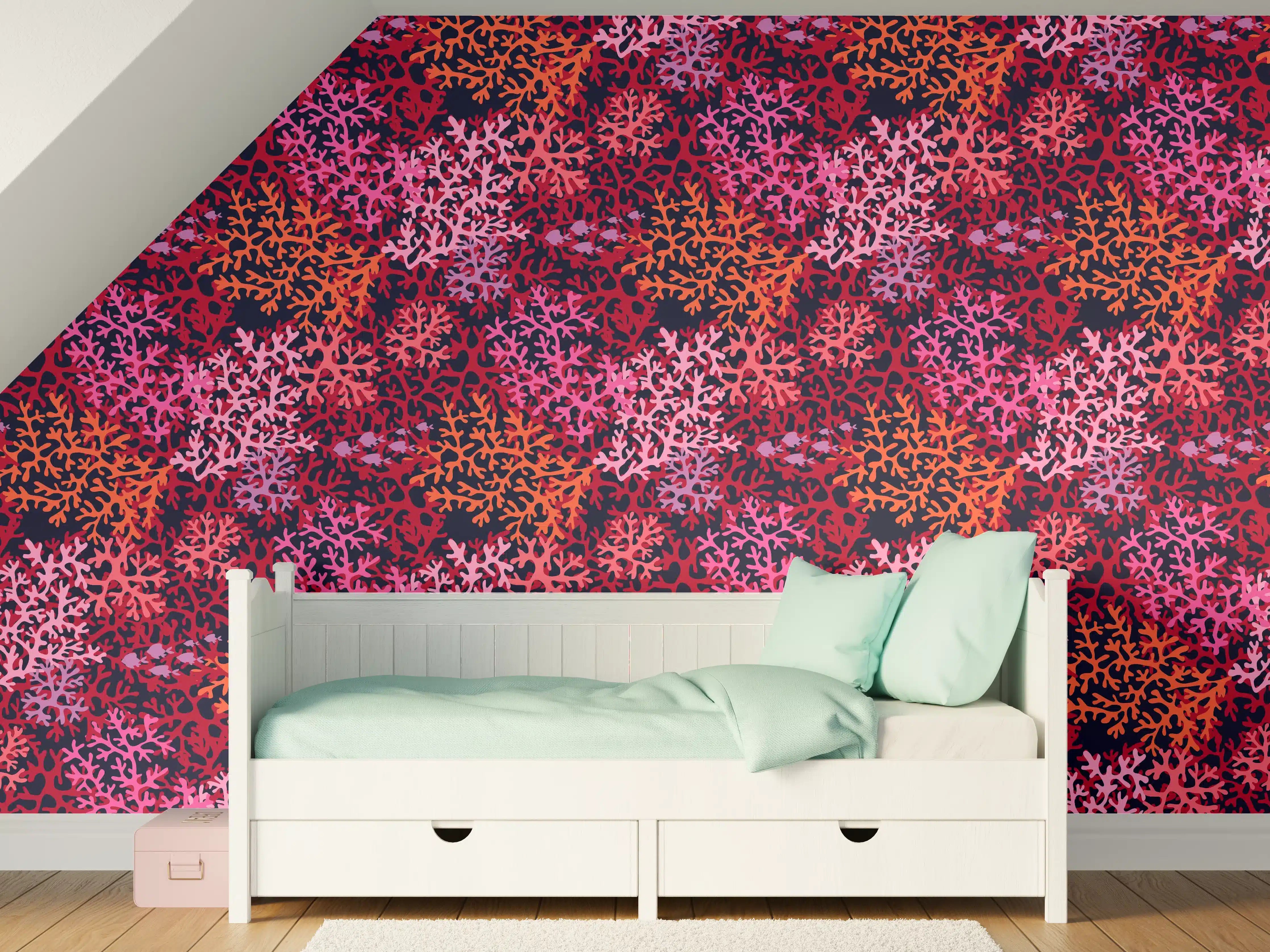 Kinderzimmer Wandgestaltung - Neon-Korallen Pink Muster