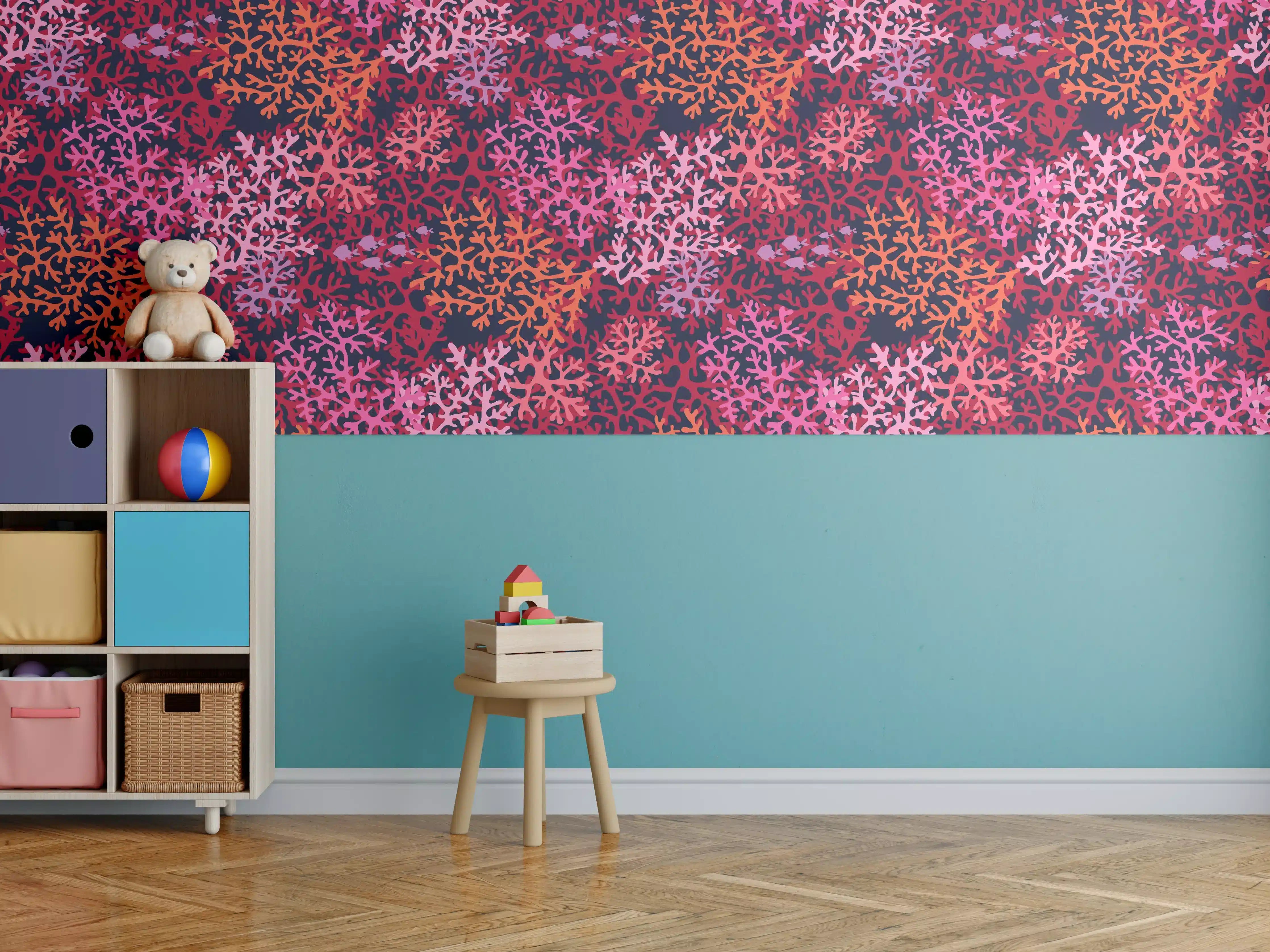 Kinderzimmer Wandgestaltung - Neon-Korallen Pink Muster