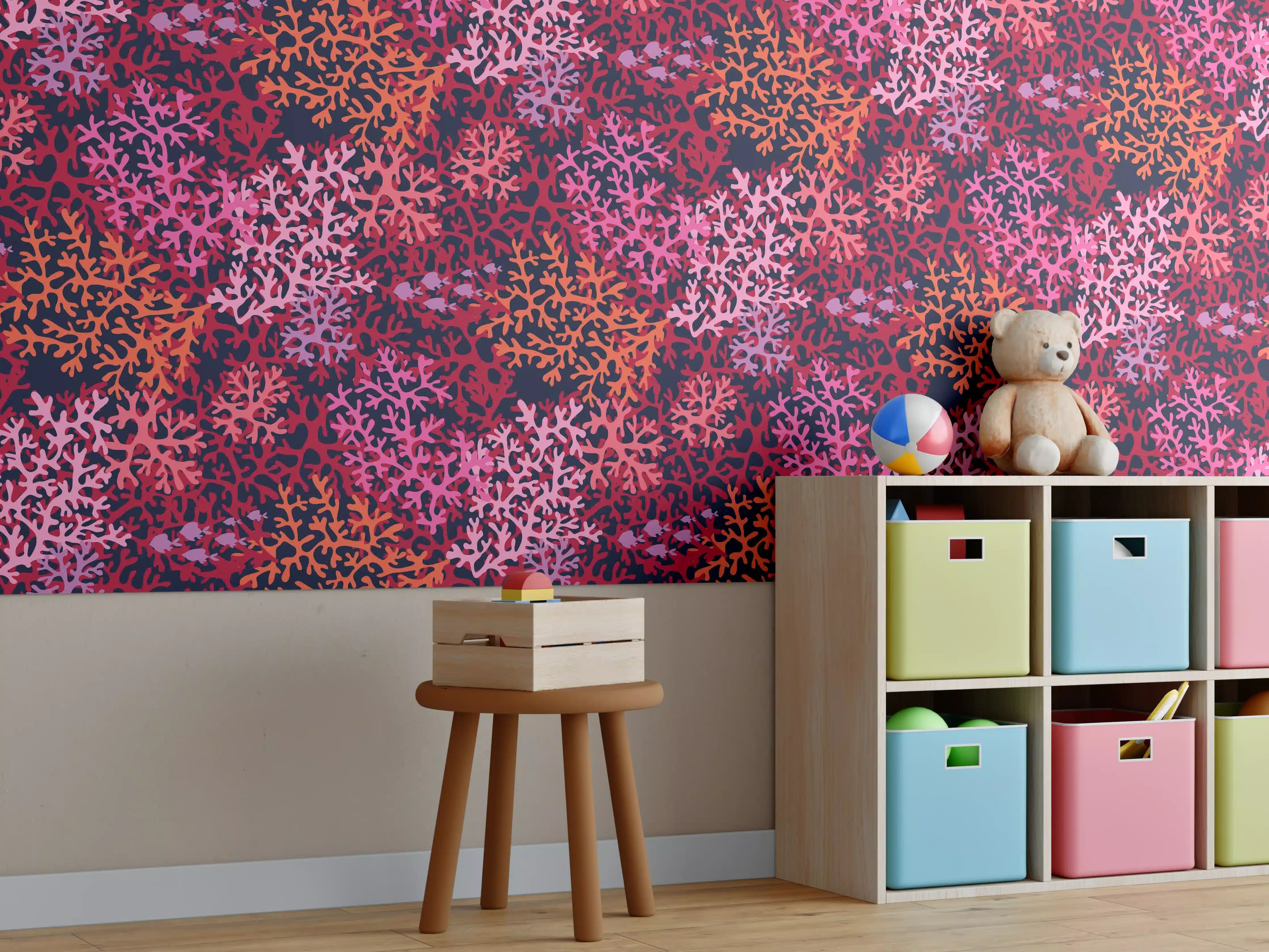 Kinderzimmer Wandgestaltung - Neon-Korallen Pink Muster