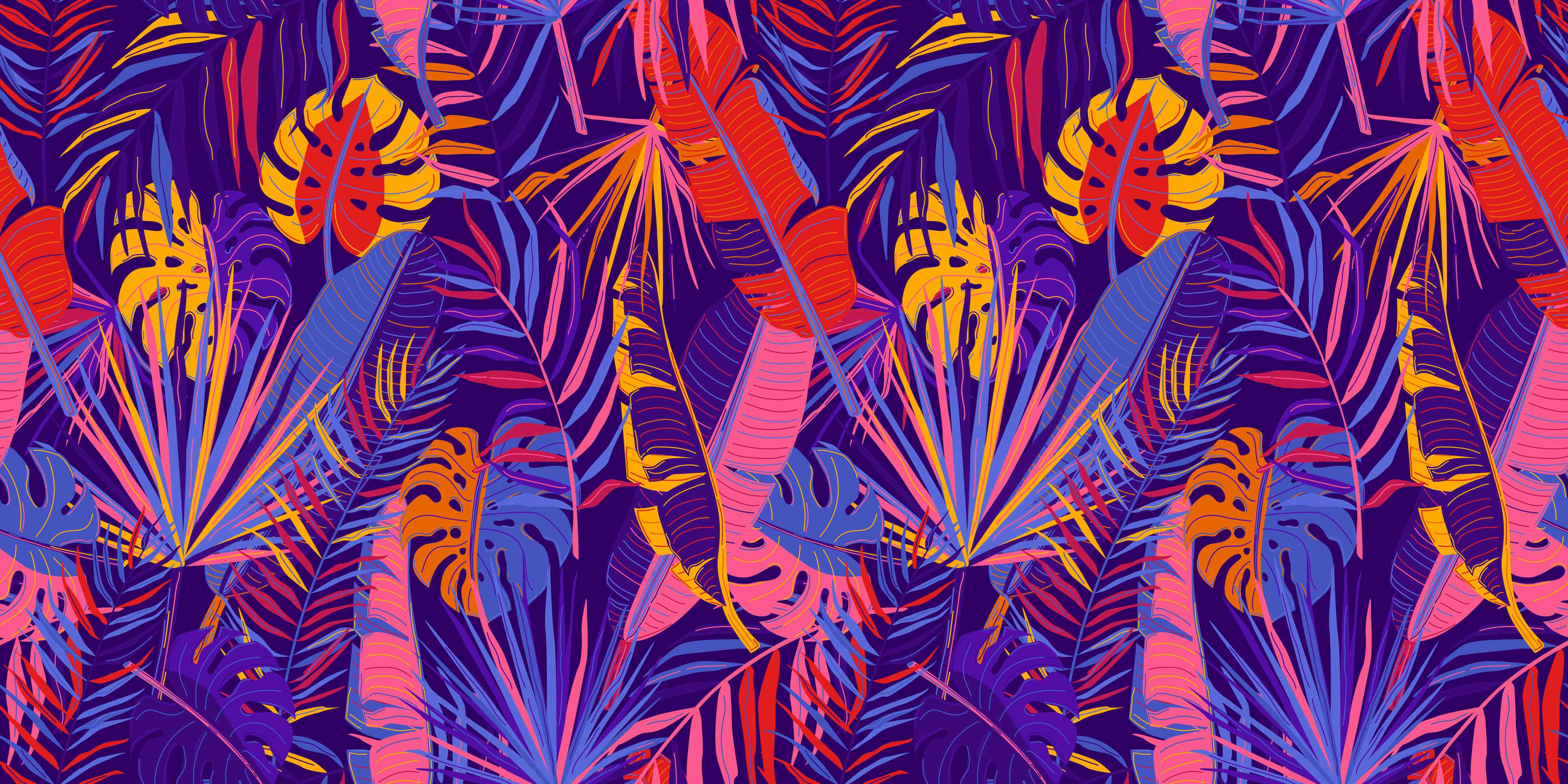 Kinderzimmer Wandgestaltung-Neon Tropenblätter Muster