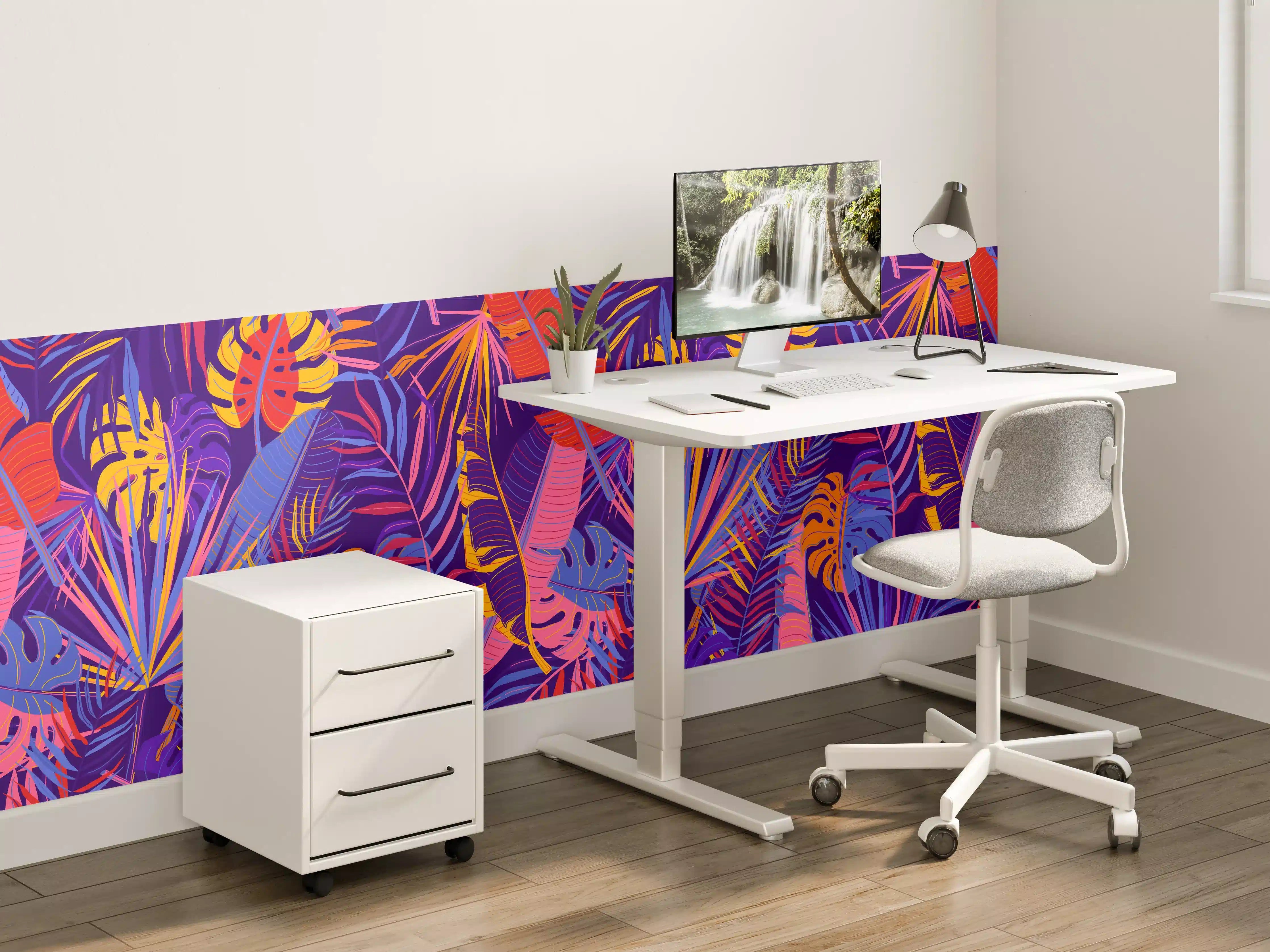 Kinderzimmer Wandgestaltung - Neon Tropenblätter Muster