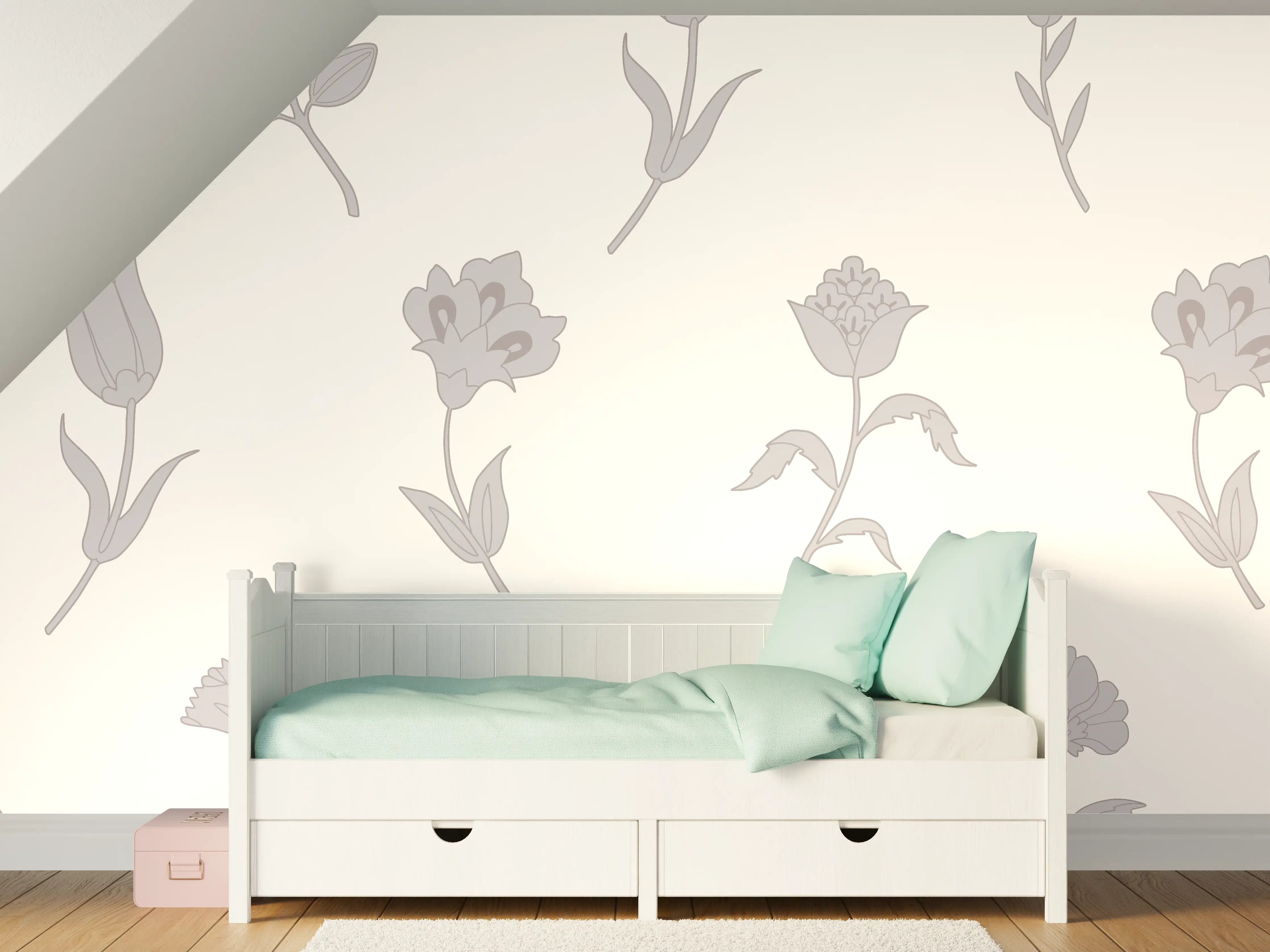 Kinderzimmer Wandgestaltung - Neutral-Weißes Blumenmuster