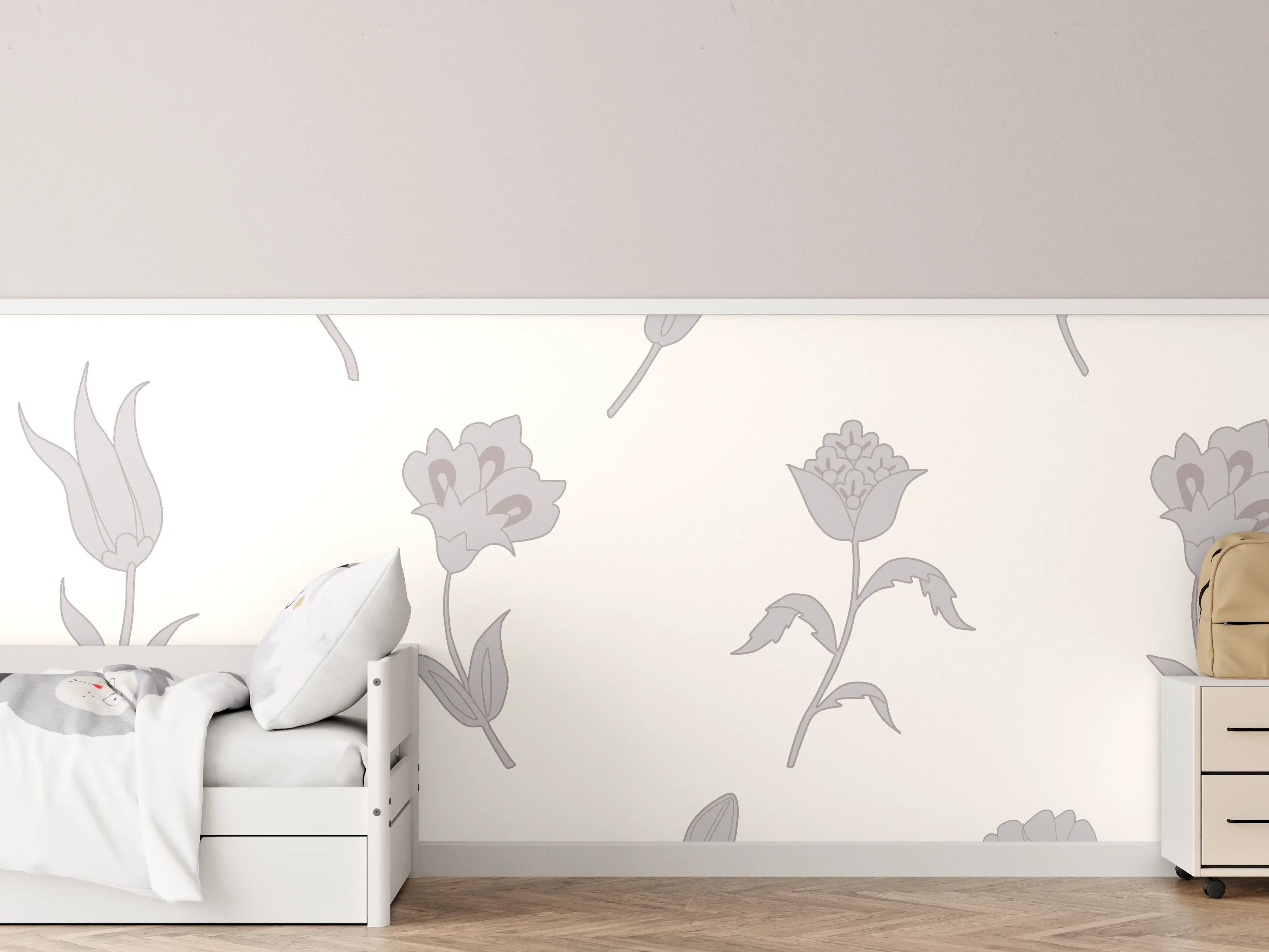 Kinderzimmer Wandgestaltung - Neutral-Weißes Blumenmuster