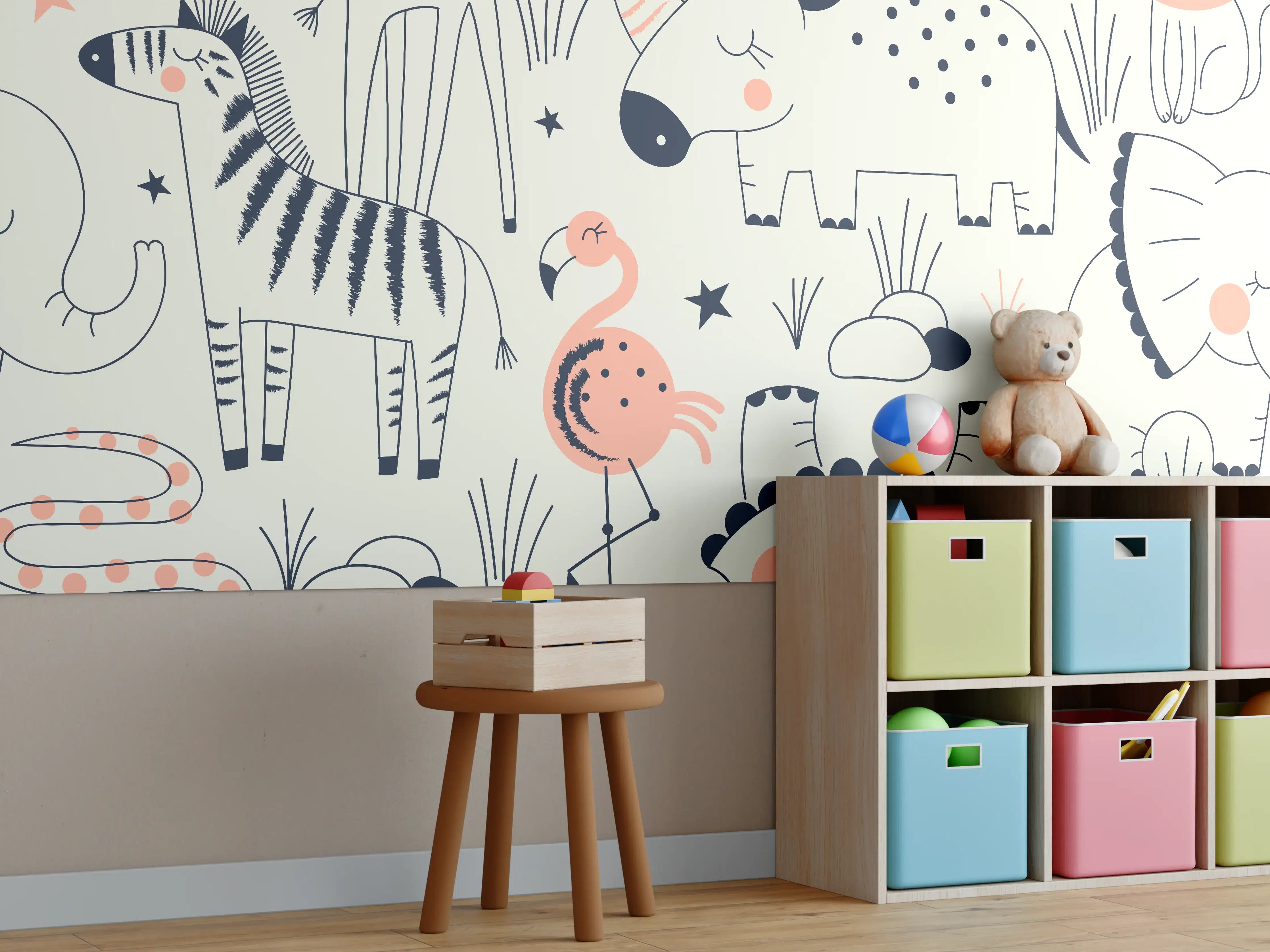 Kinderzimmer Wandgestaltung - Niedliche Tiermuster-Illustration