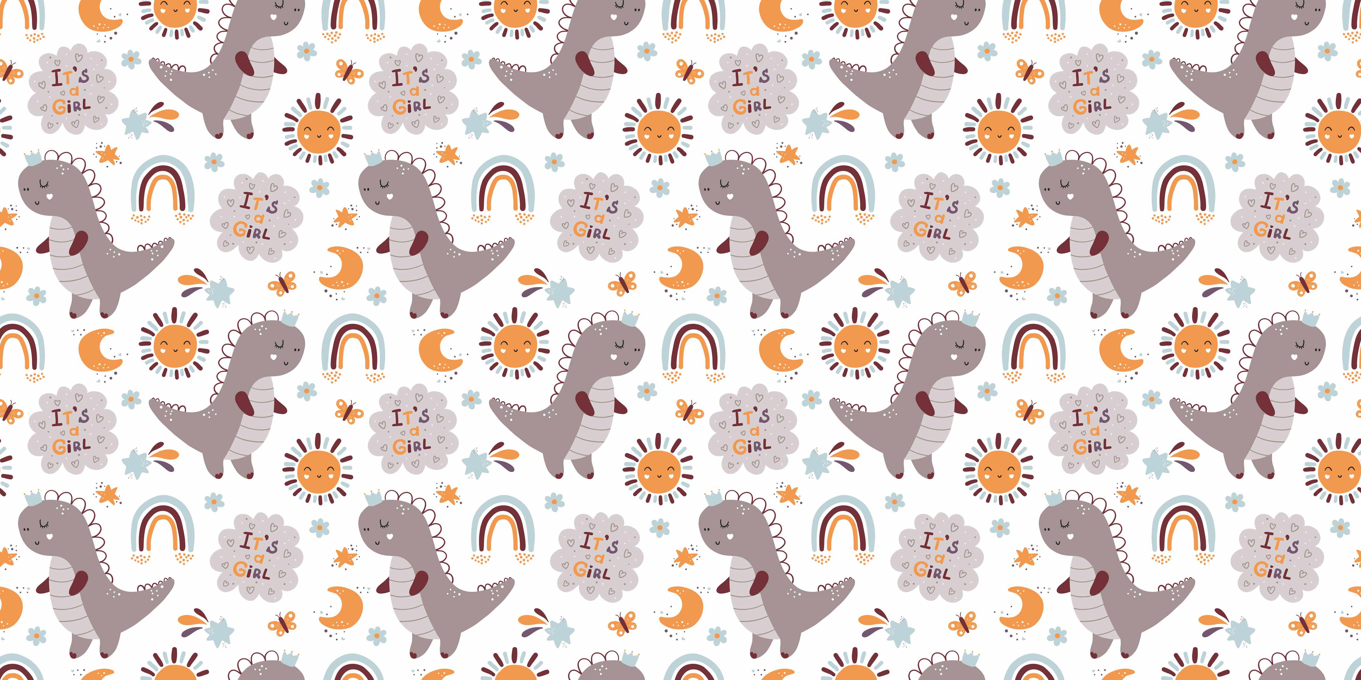 Kinderzimmer Wandgestaltung-Niedliches Dinosaurier-Motiv mit Regenbögen