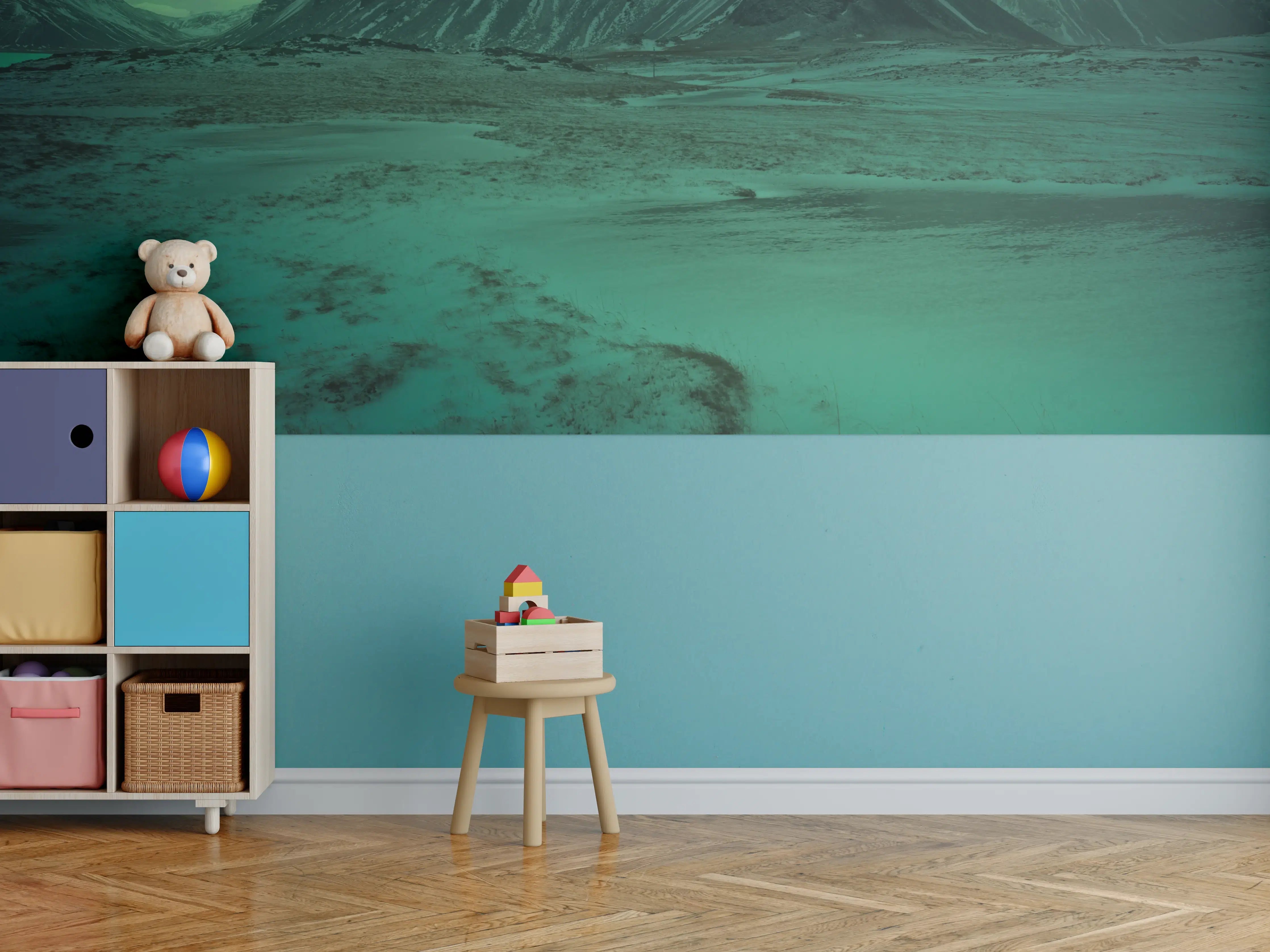 Kinderzimmer Wandgestaltung - Nordlichter über winterlicher Landschaft