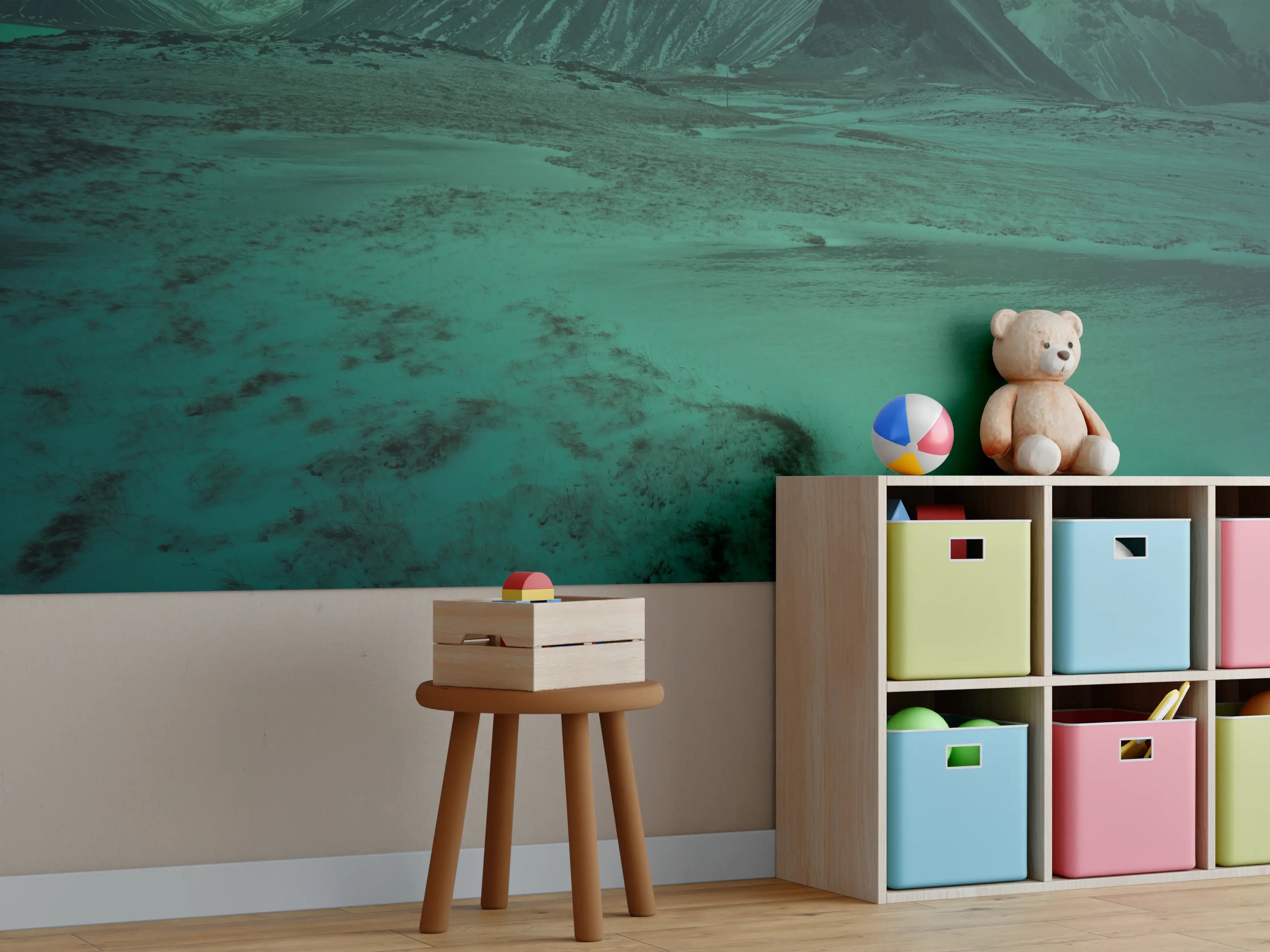 Kinderzimmer Wandgestaltung - Nordlichter über winterlicher Landschaft