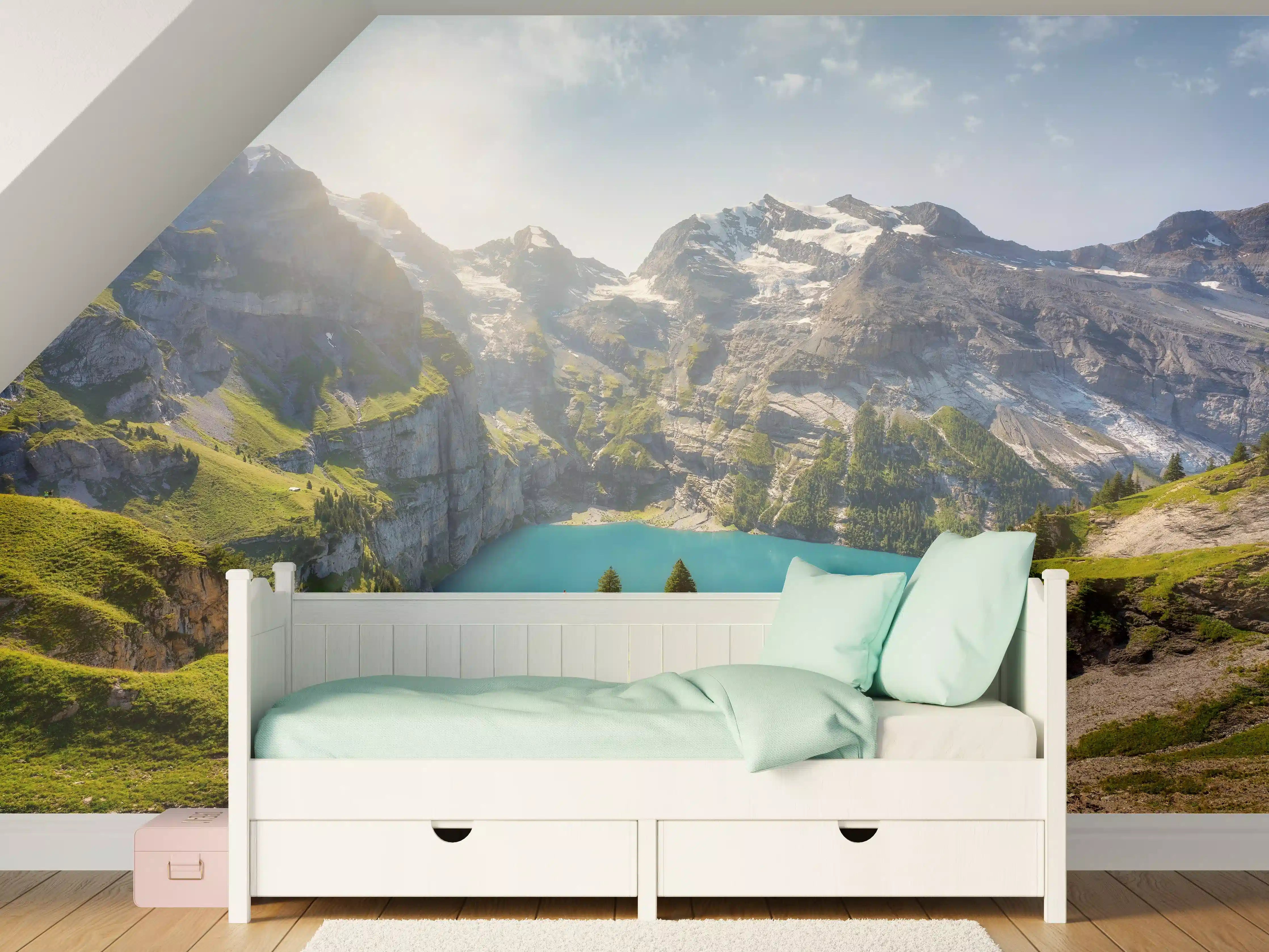 Kinderzimmer Wandgestaltung - Oeschinensee in den Schweizer Alpen