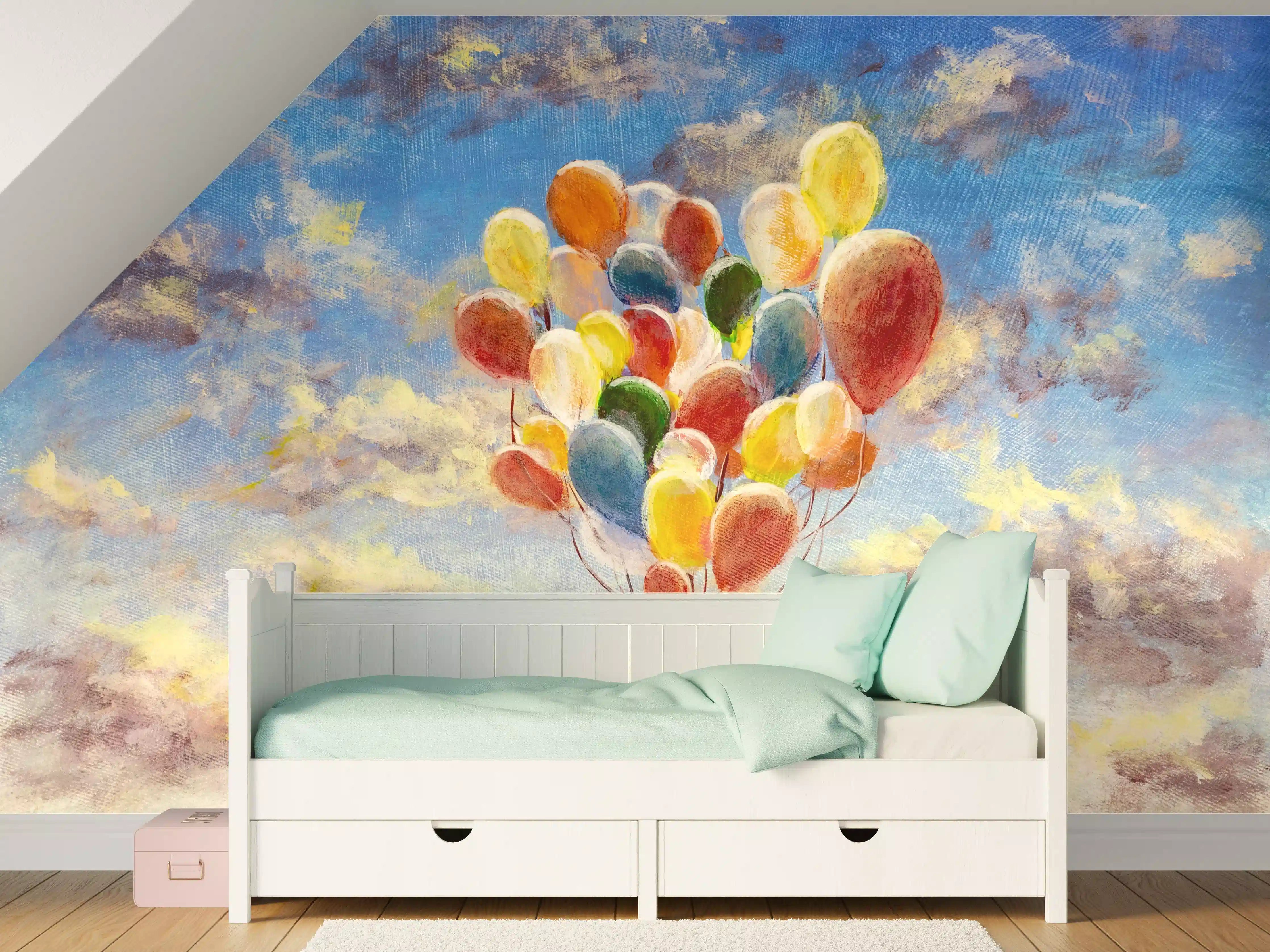 Kinderzimmer Wandgestaltung - Ölgemälde einer jungen Frau mit Luftballons