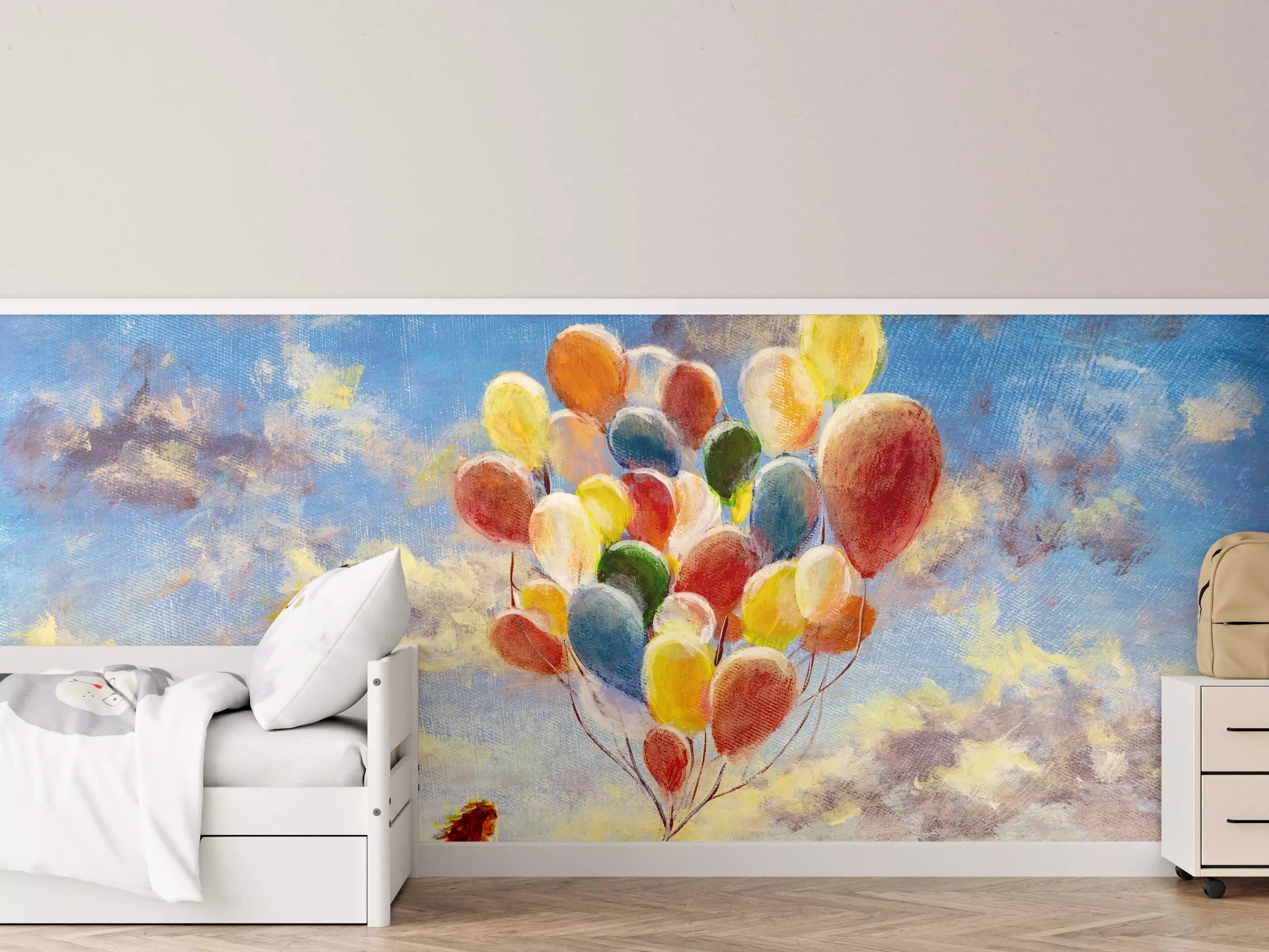 Kinderzimmer Wandgestaltung - Ölgemälde einer jungen Frau mit Luftballons