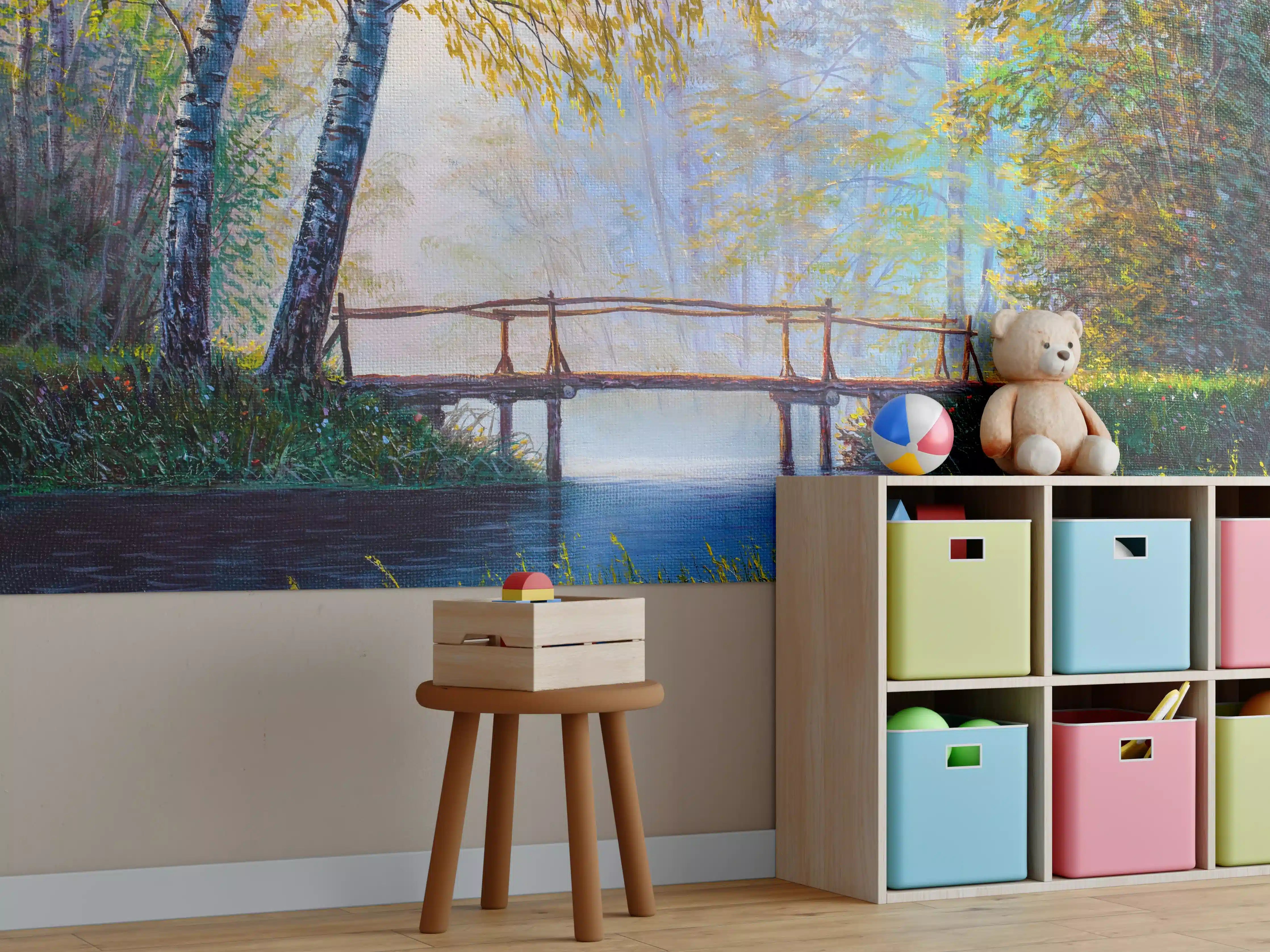 Kinderzimmer Wandgestaltung - Ölgemälde idyllische Waldlandschaft