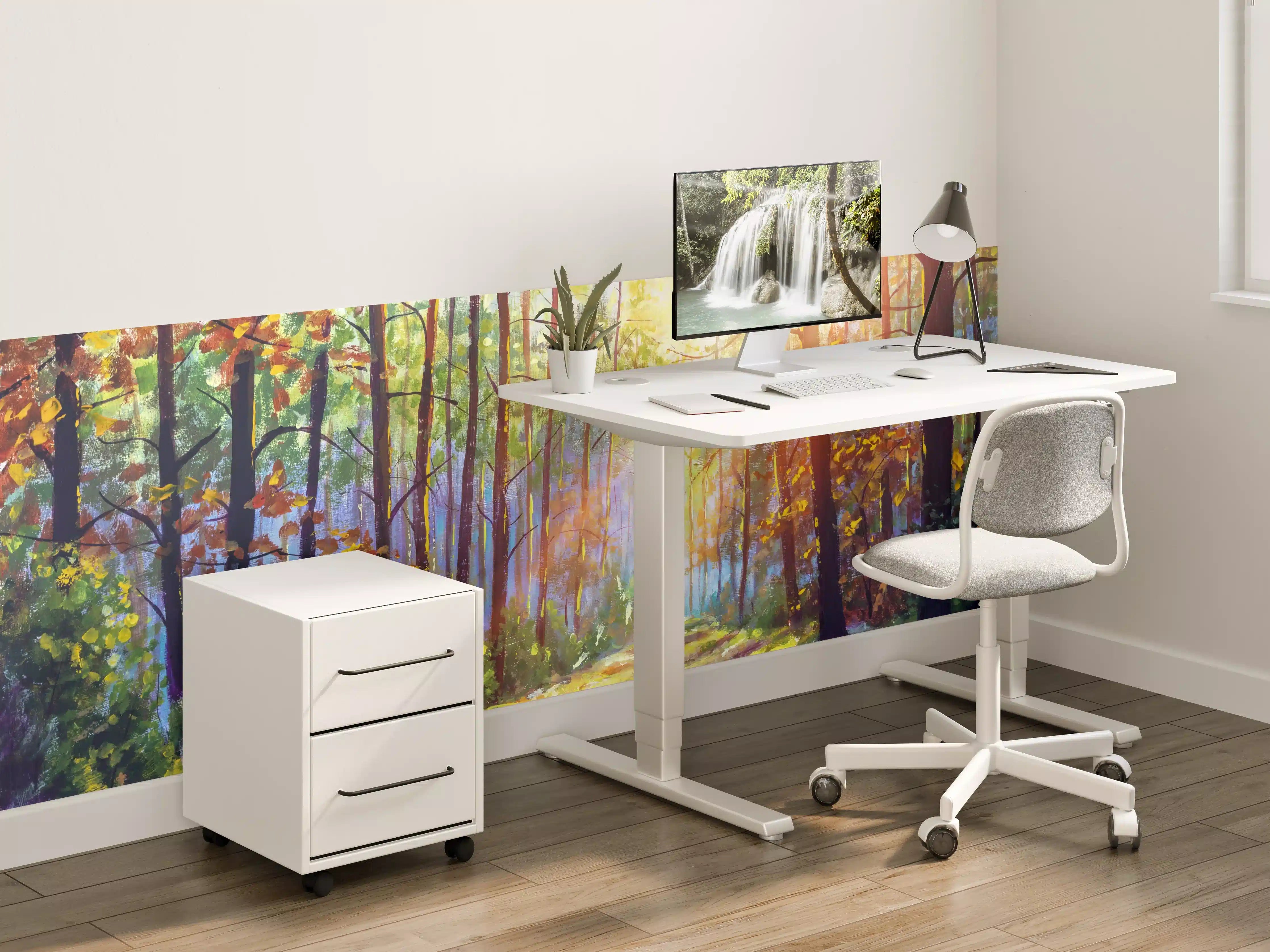 Kinderzimmer Wandgestaltung - Ölgemälde lichterfüllter Wald im Herbst