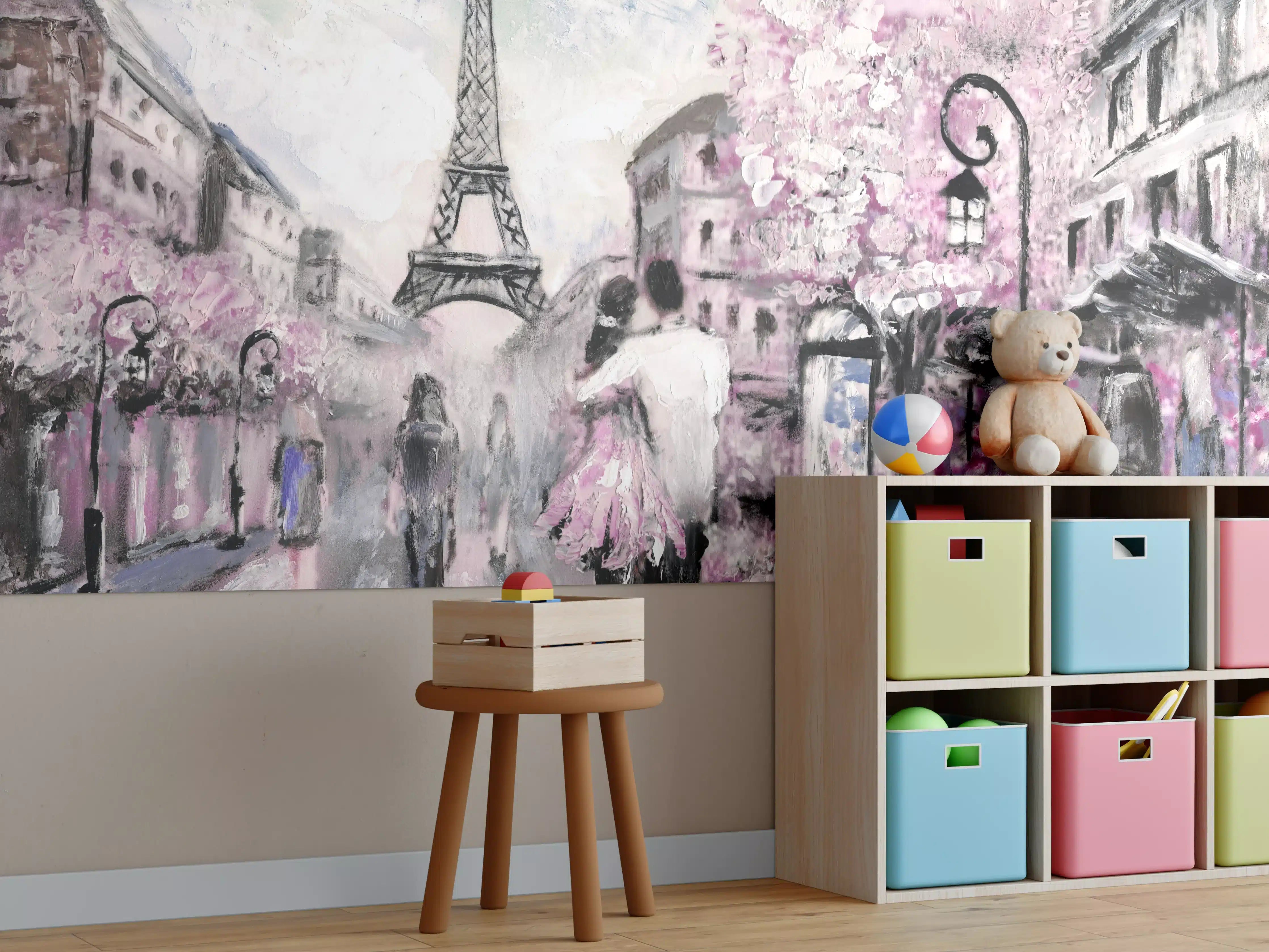 Kinderzimmer Wandgestaltung - Ölgemälde vom romantisierten Paris