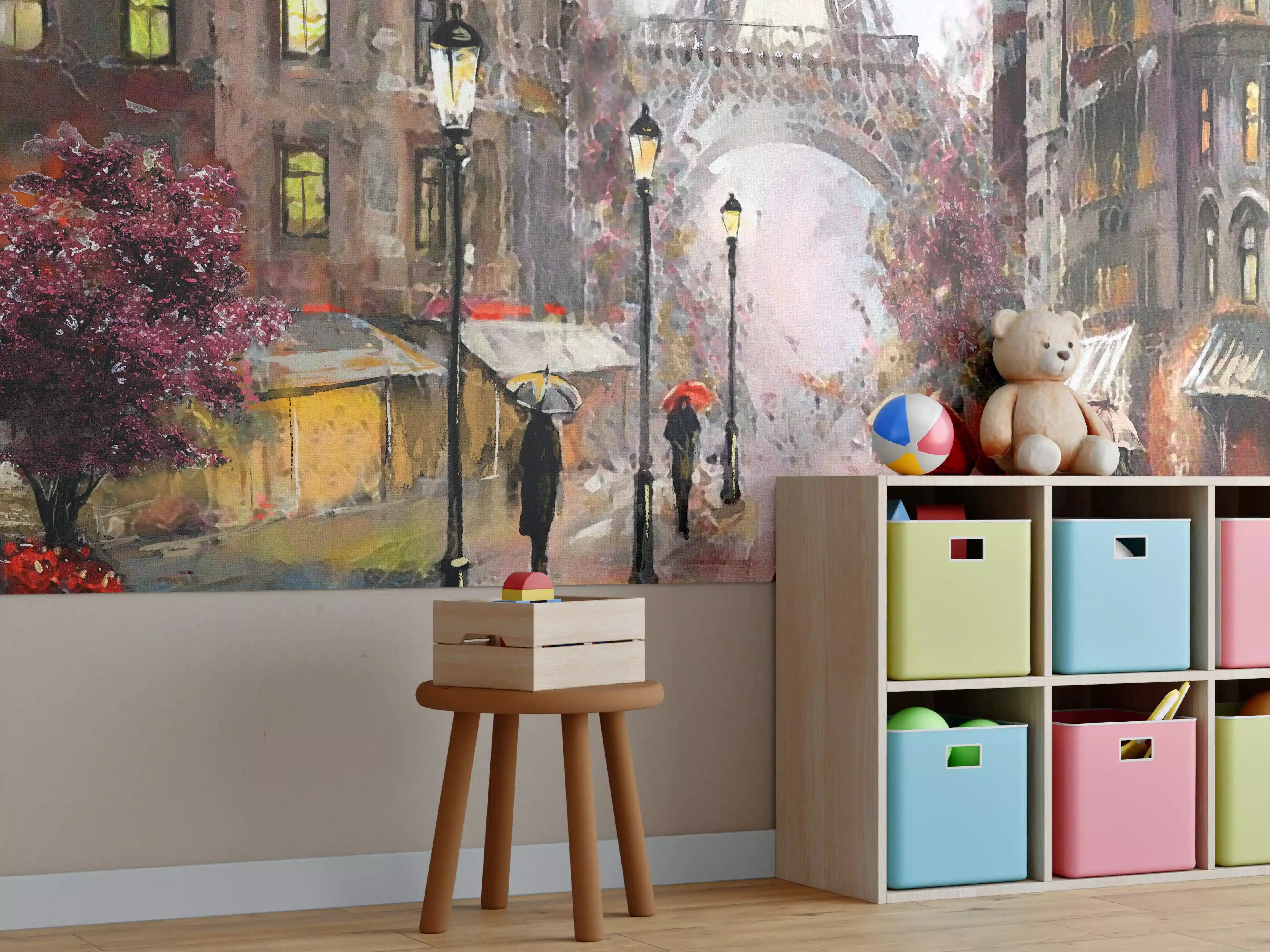 Kinderzimmer Wandgestaltung - Ölgemälde von Pariser Innenstadt