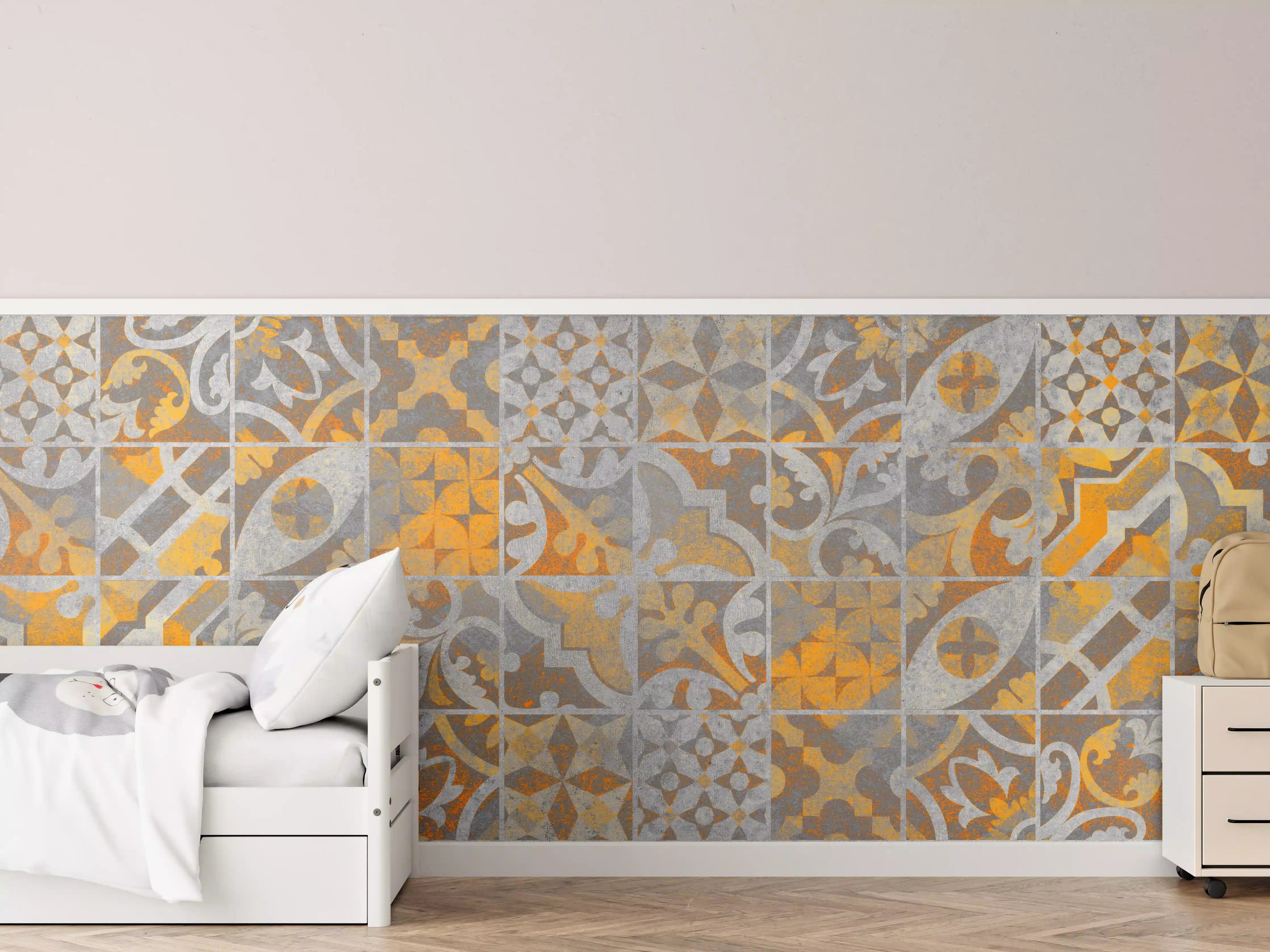 Kinderzimmer Wandgestaltung - Orange Helles Licht Stein Beton