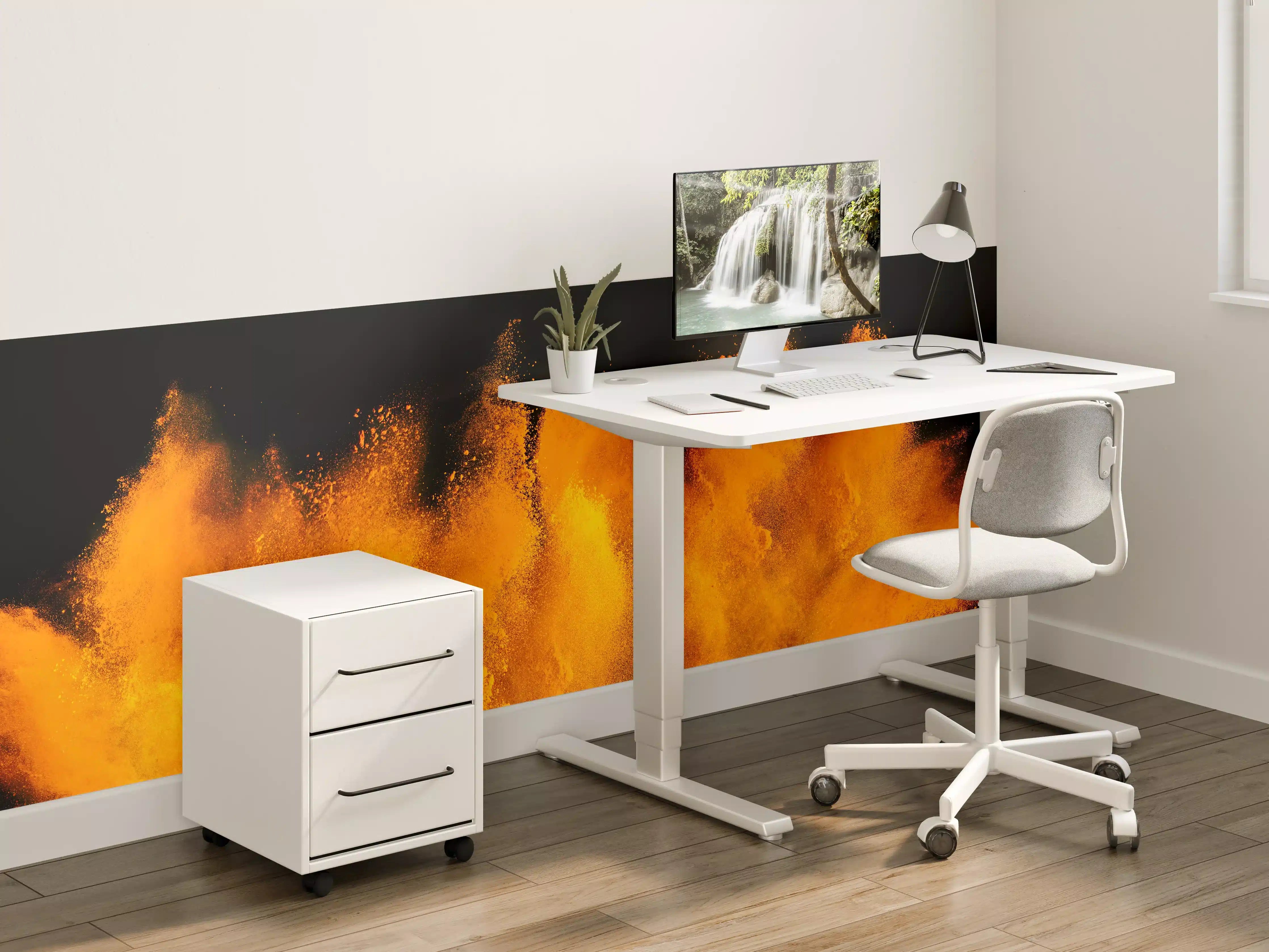 Kinderzimmer Wandgestaltung - Orange-Rote Holi Farbexplosion