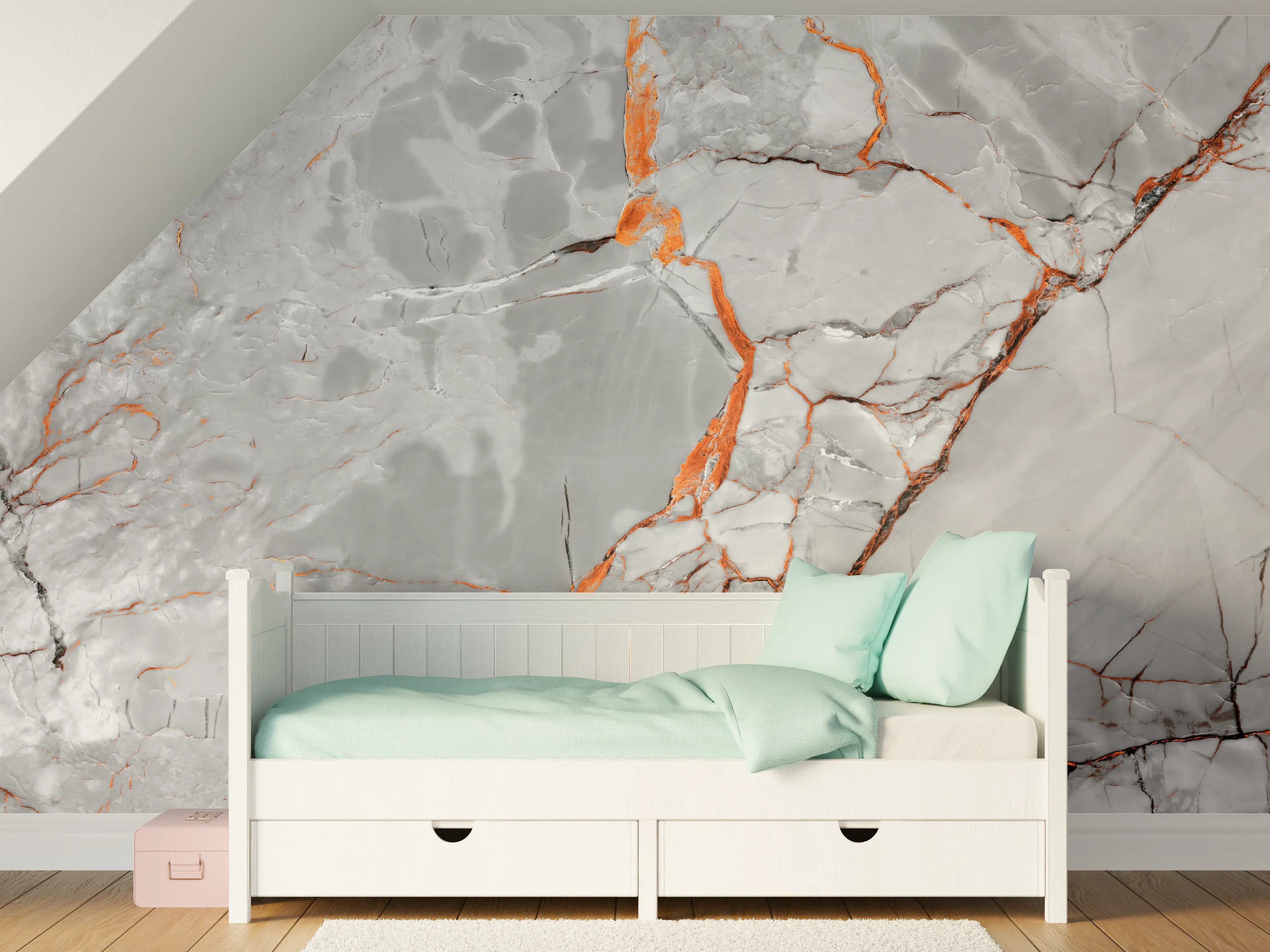 Kinderzimmer Wandgestaltung - Orange-Weiß natürliche Marmortextur