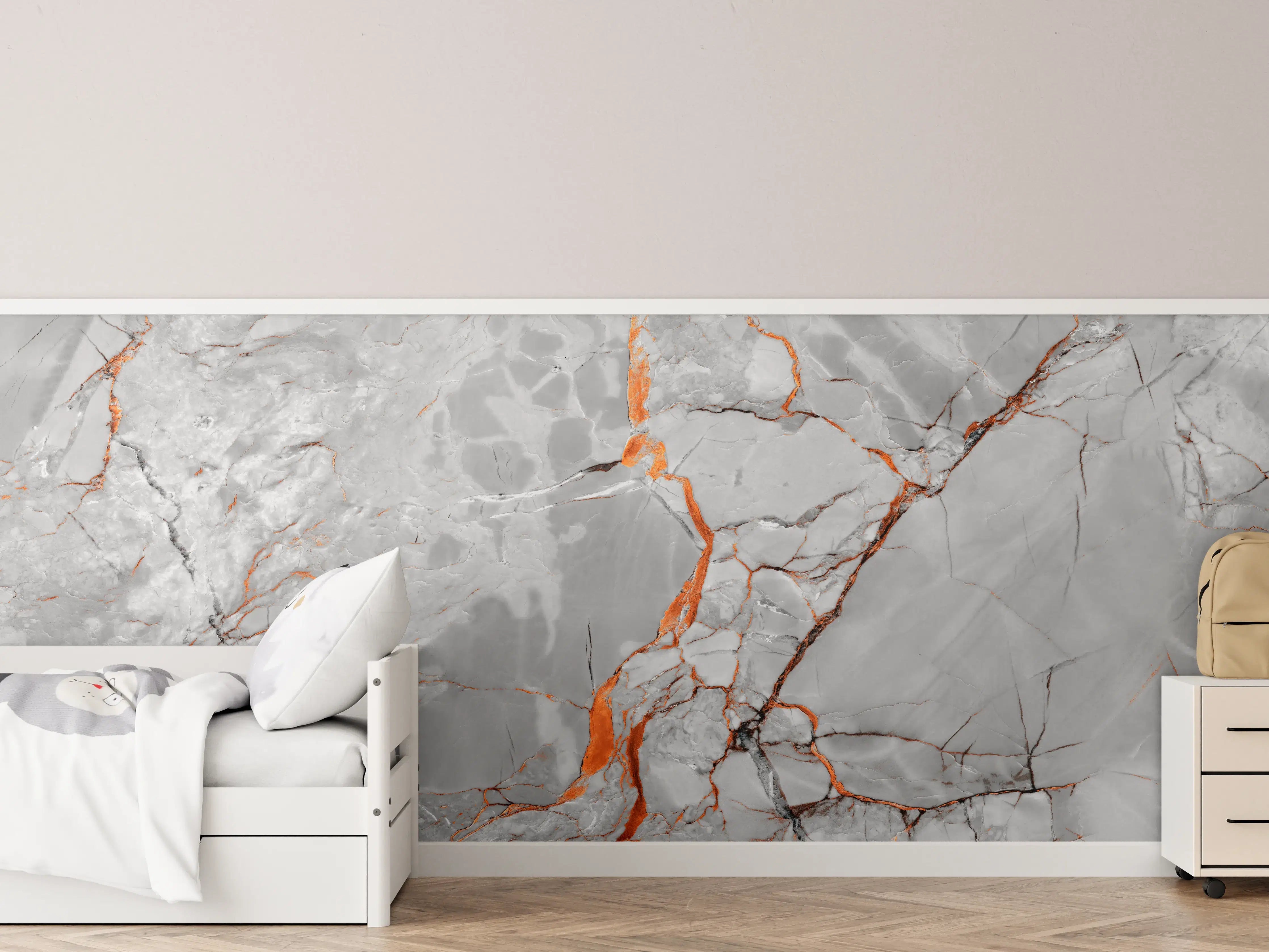 Kinderzimmer Wandgestaltung - Orange-Weiß natürliche Marmortextur