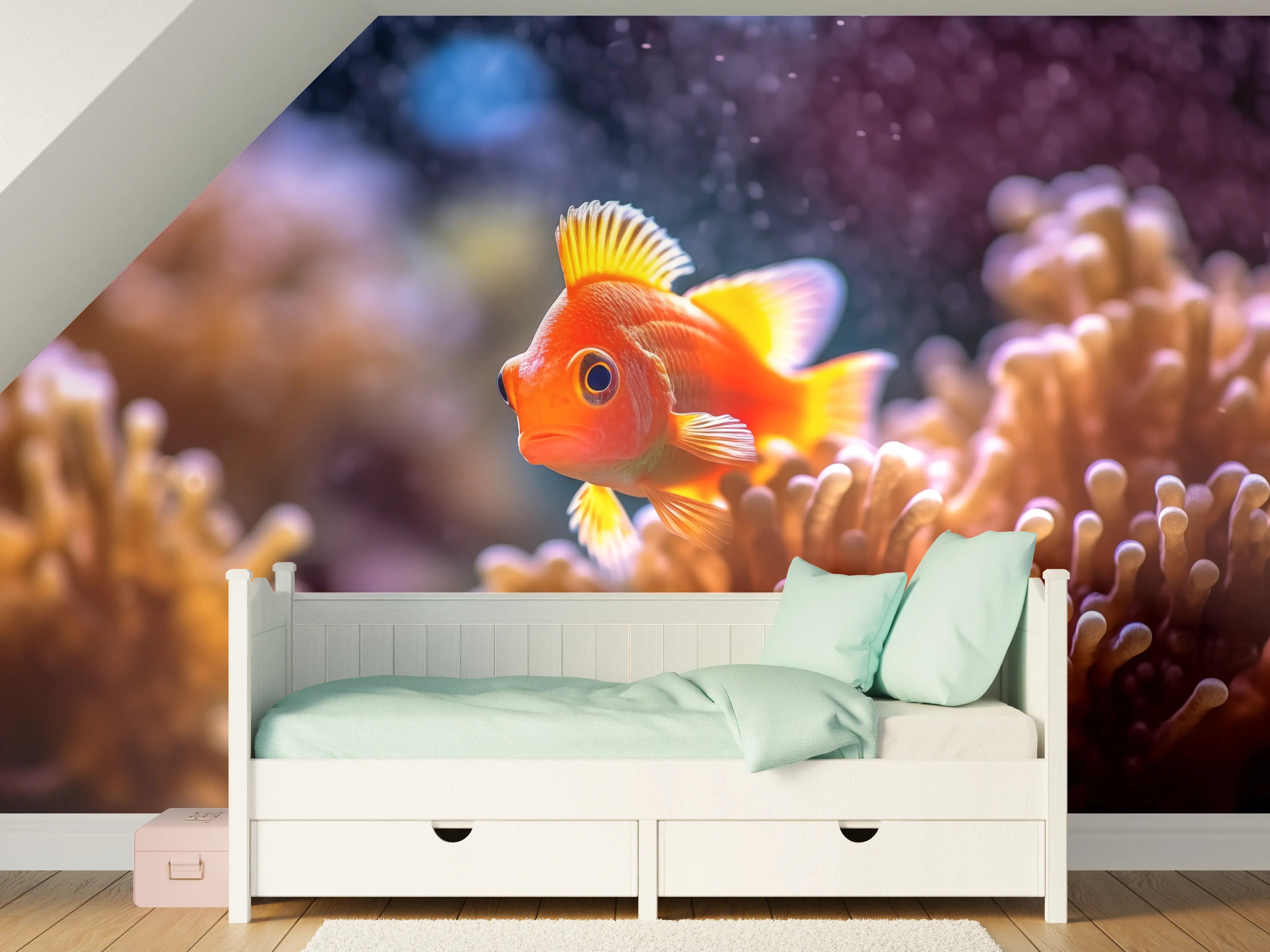 Kinderzimmer Wandgestaltung - Oranger Anemonenfisch im Korallenriff