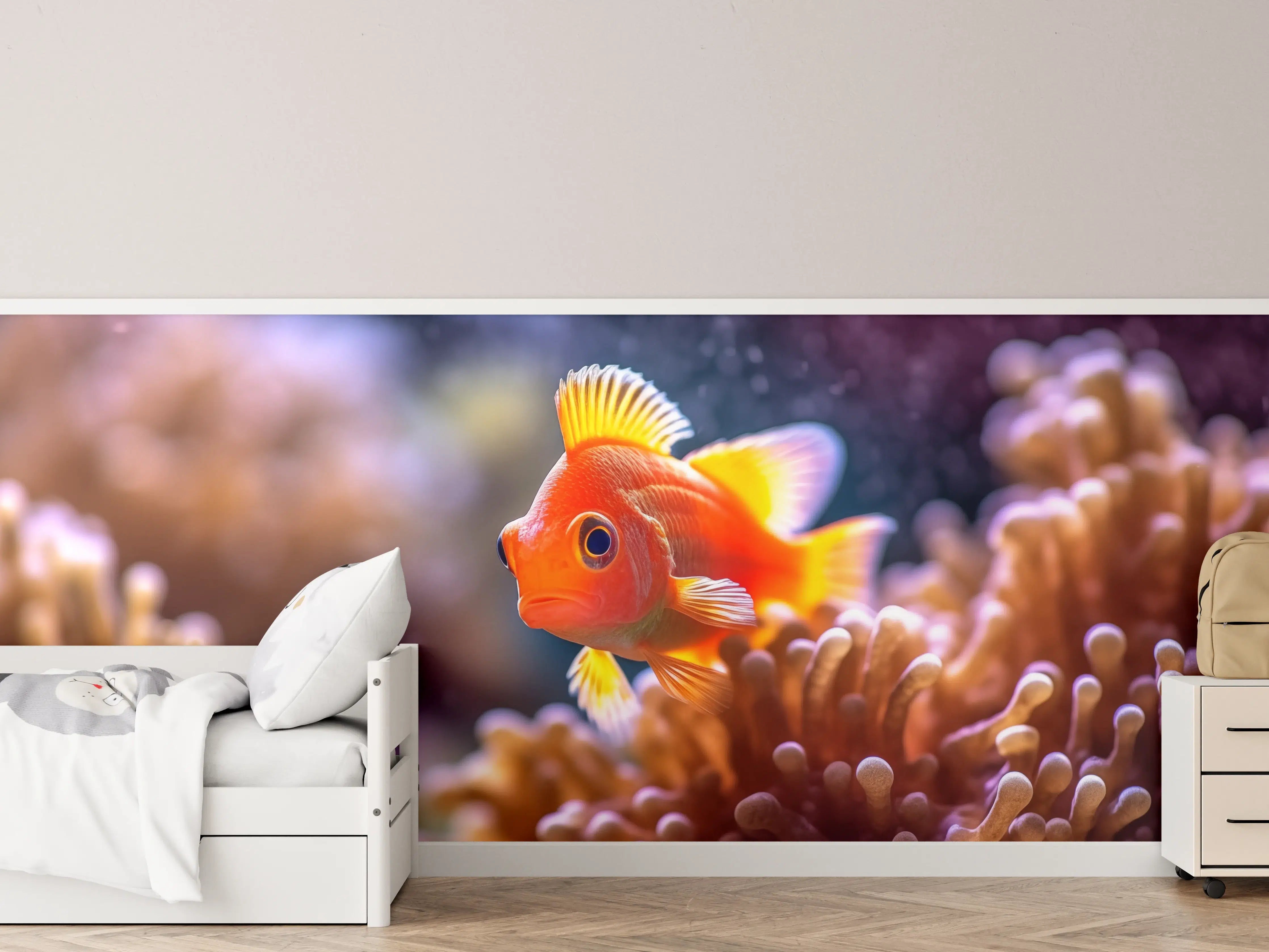 Kinderzimmer Wandgestaltung - Oranger Anemonenfisch im Korallenriff
