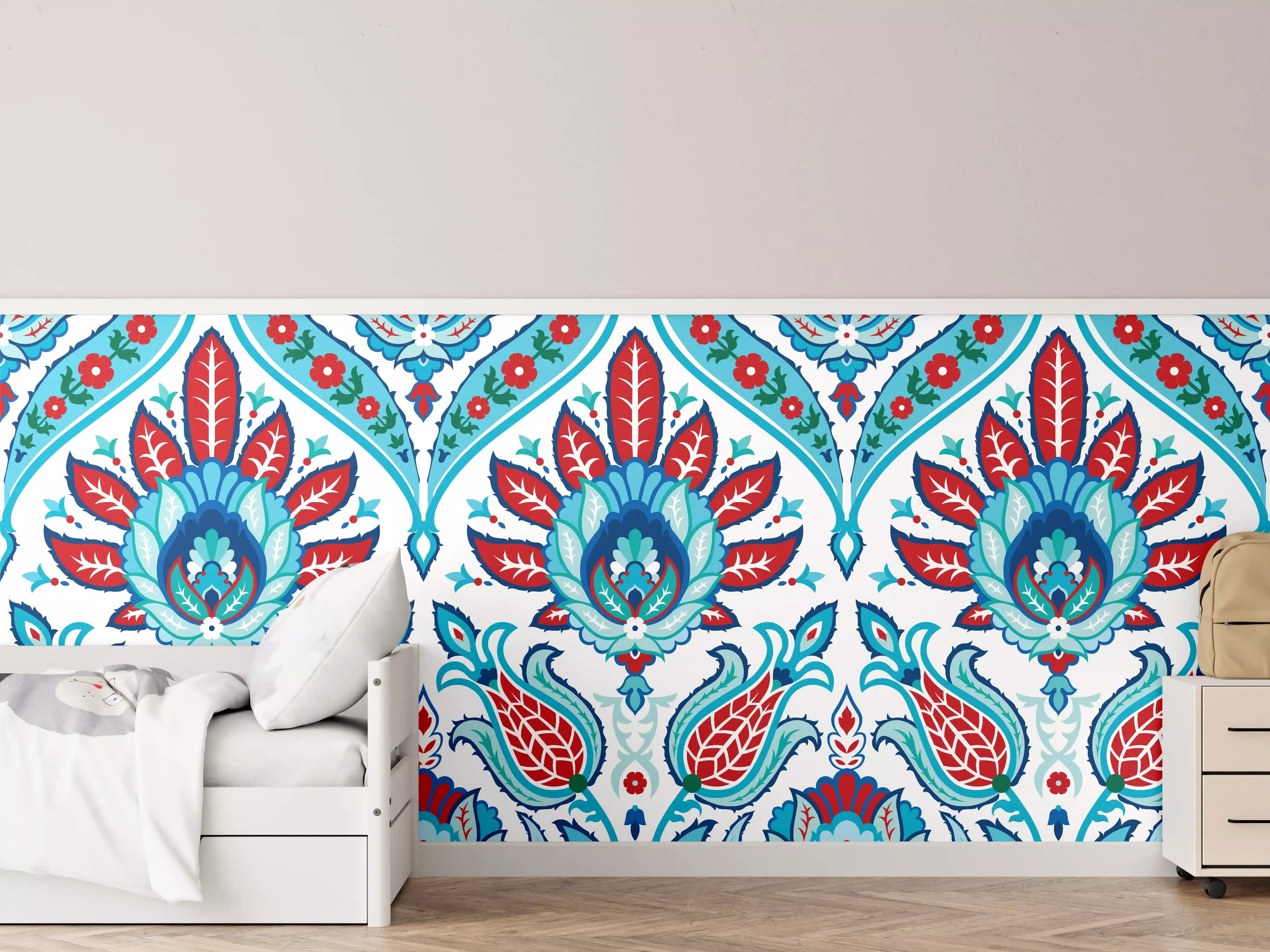 Kinderzimmer Wandgestaltung - Orient-Floraler Tapetendruck