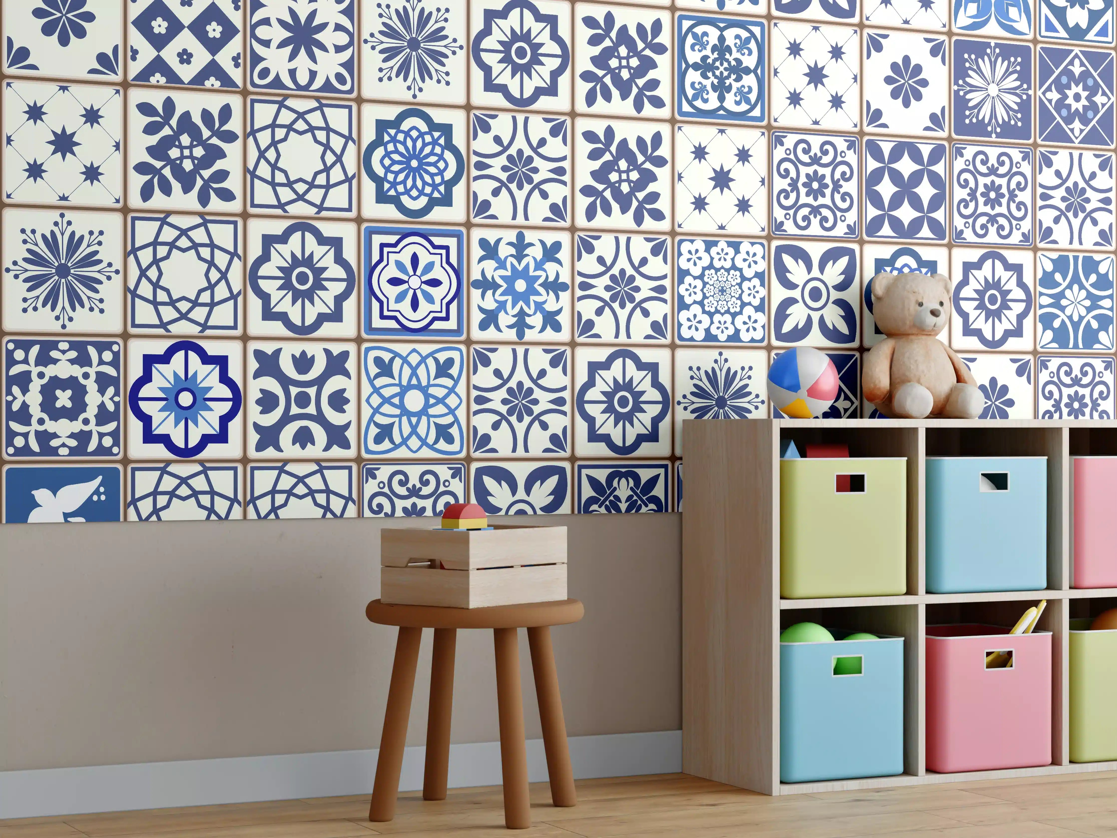 Kinderzimmer Wandgestaltung - Orientalische blaue Fliesen