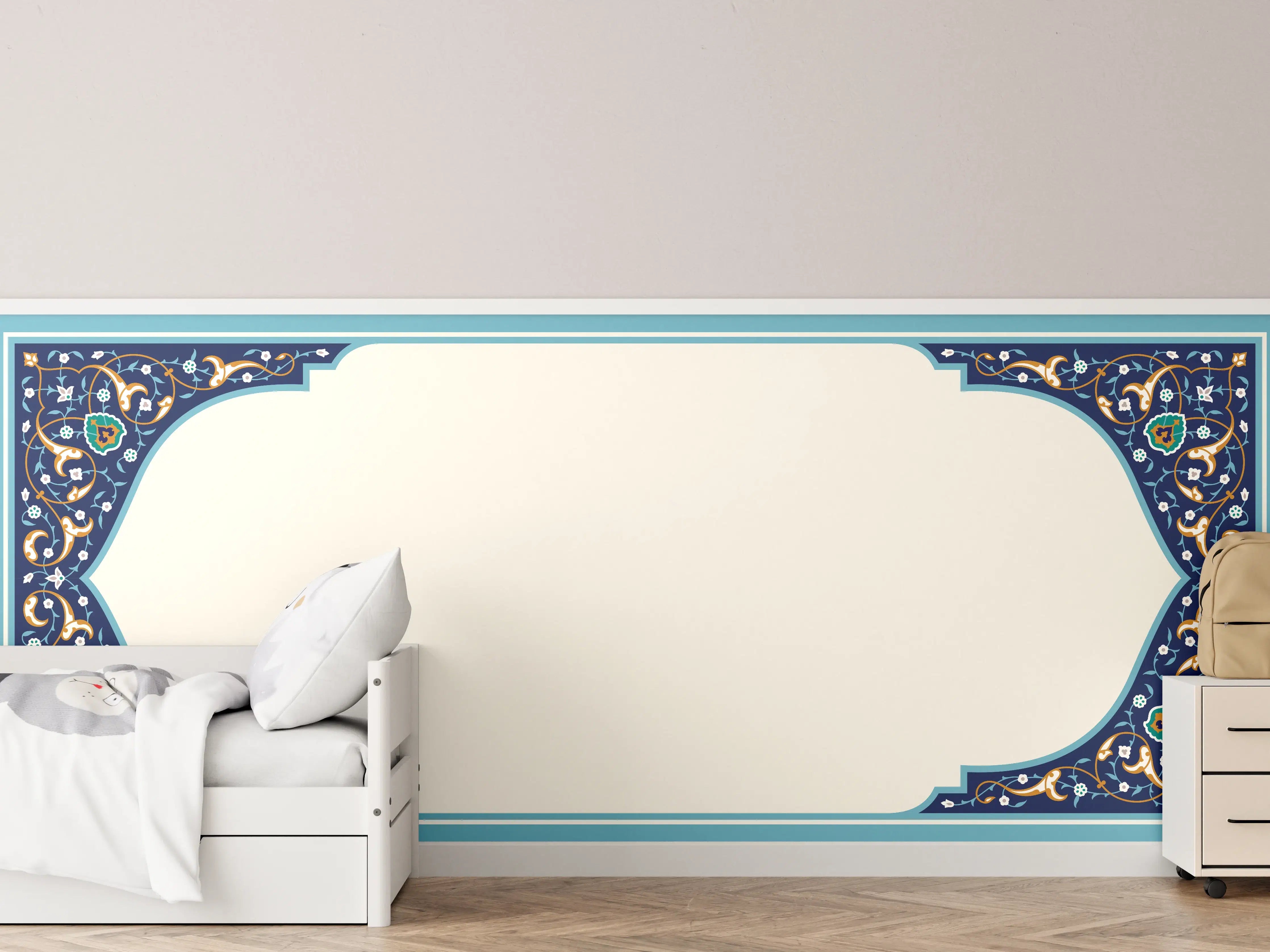 Kinderzimmer Wandgestaltung - Orientalischer Rahmen Blau-Gold