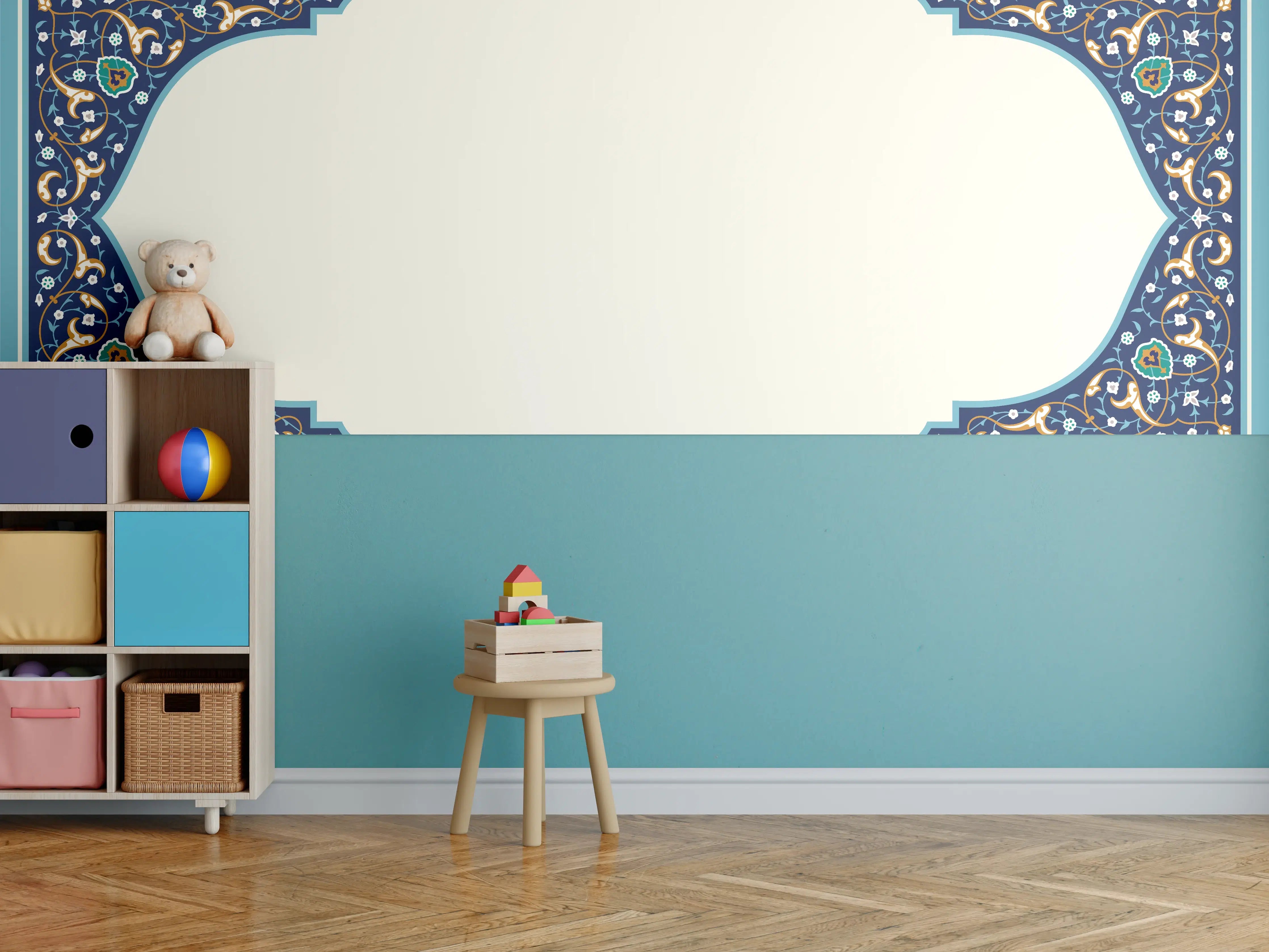 Kinderzimmer Wandgestaltung - Orientalischer Rahmen Blau-Gold