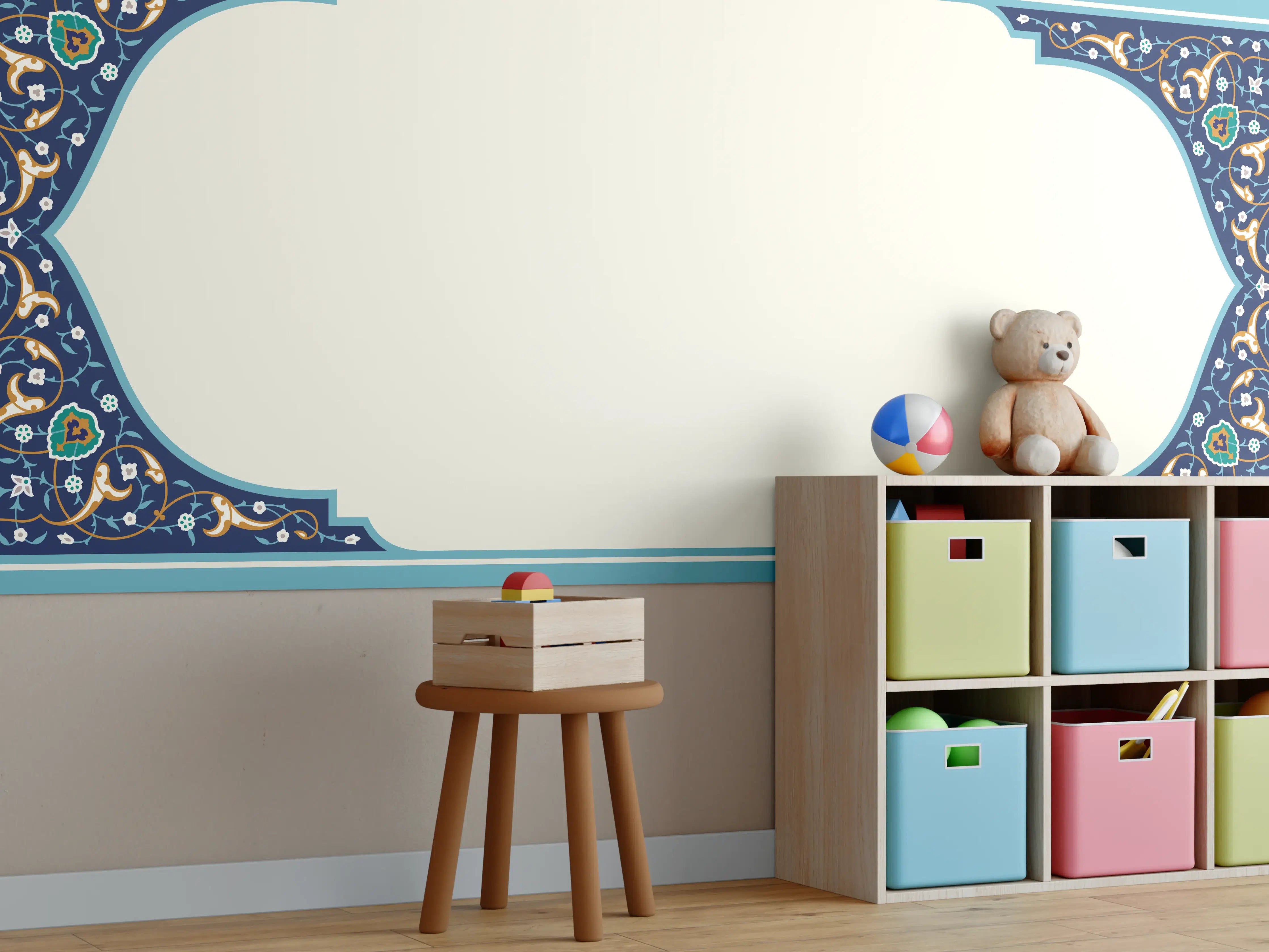 Kinderzimmer Wandgestaltung - Orientalischer Rahmen Blau-Gold