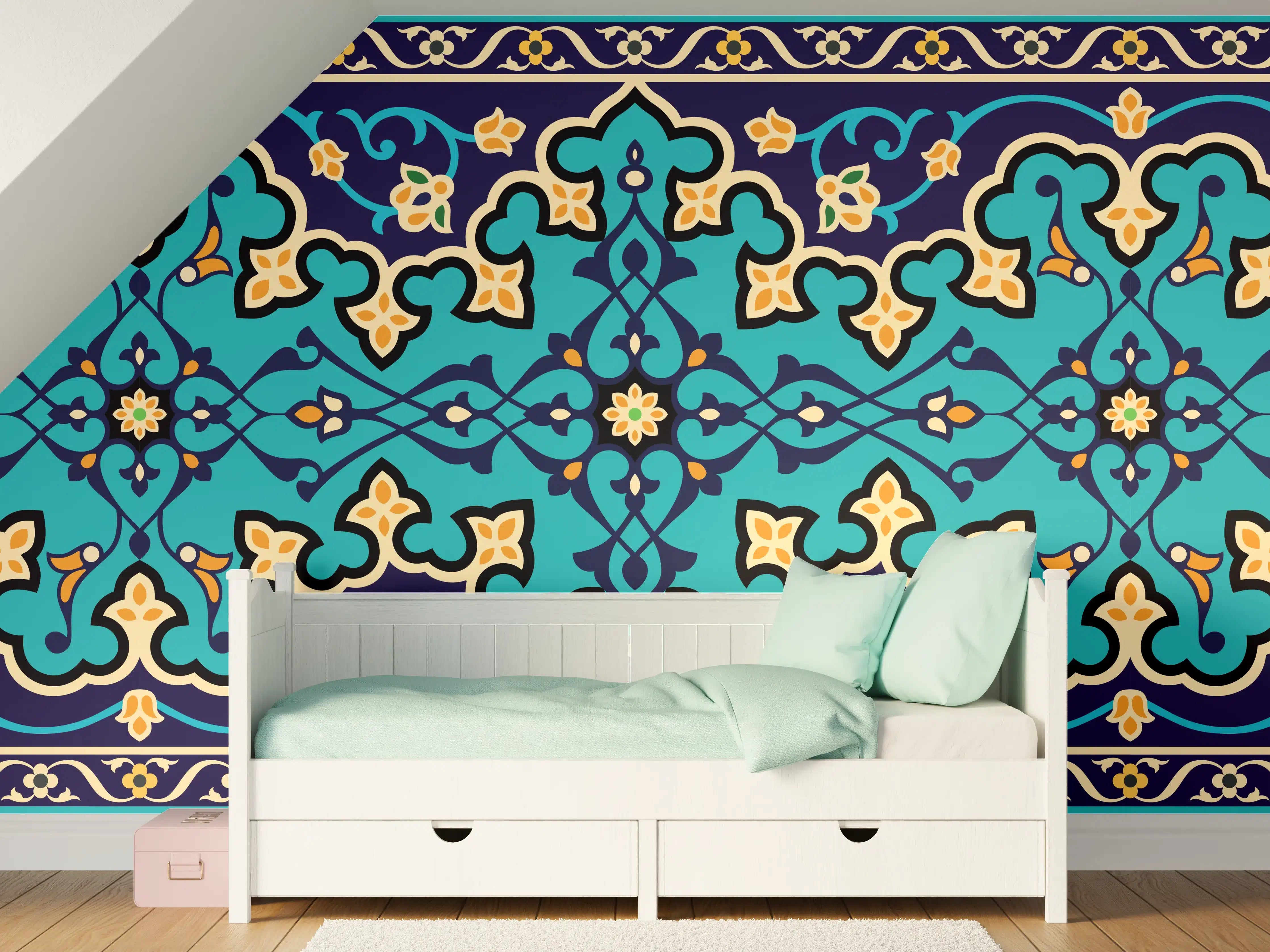 Kinderzimmer Wandgestaltung - Orientalisches Blau-Türkis Muster