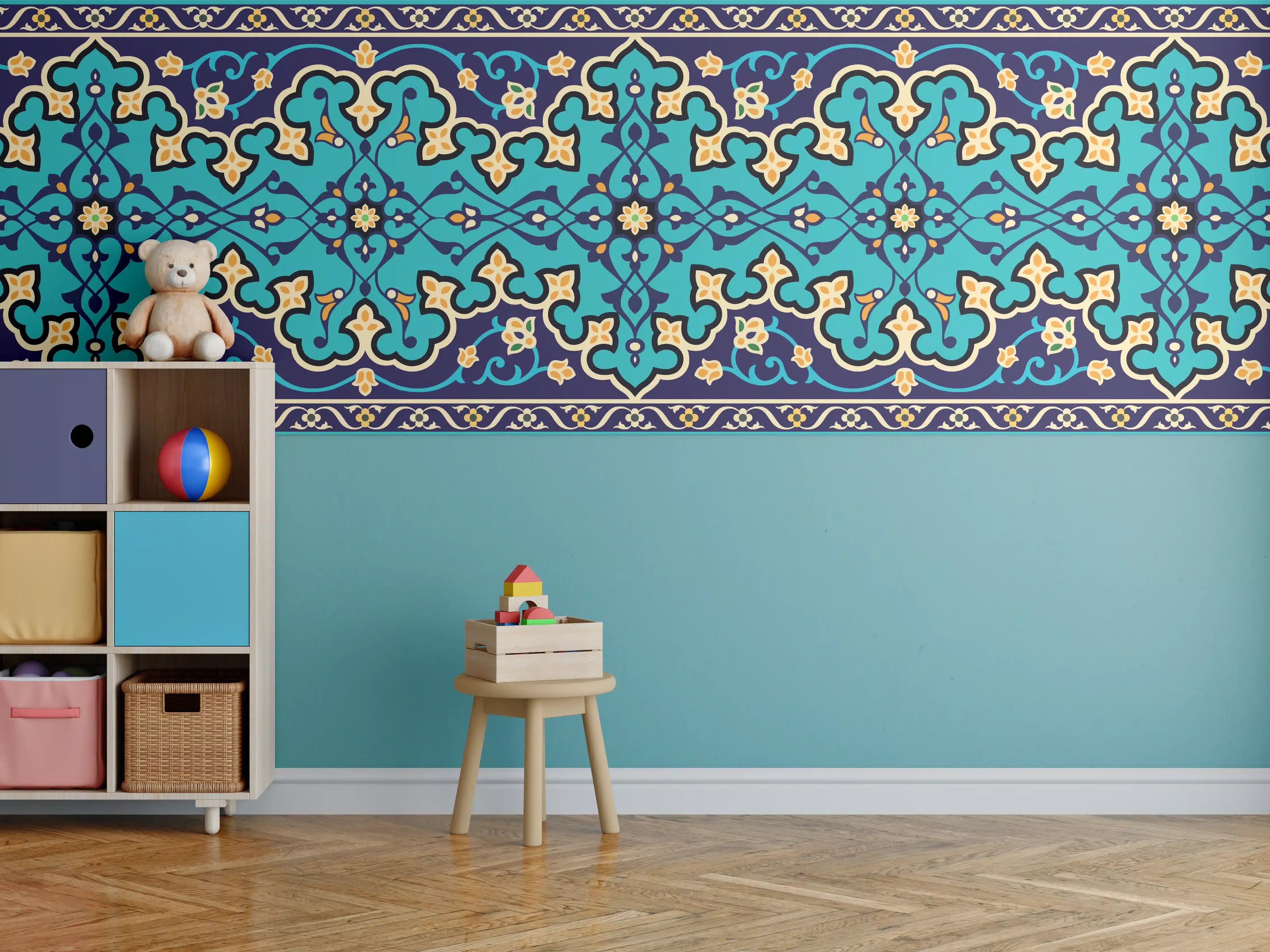 Kinderzimmer Wandgestaltung - Orientalisches Blau-Türkis Muster