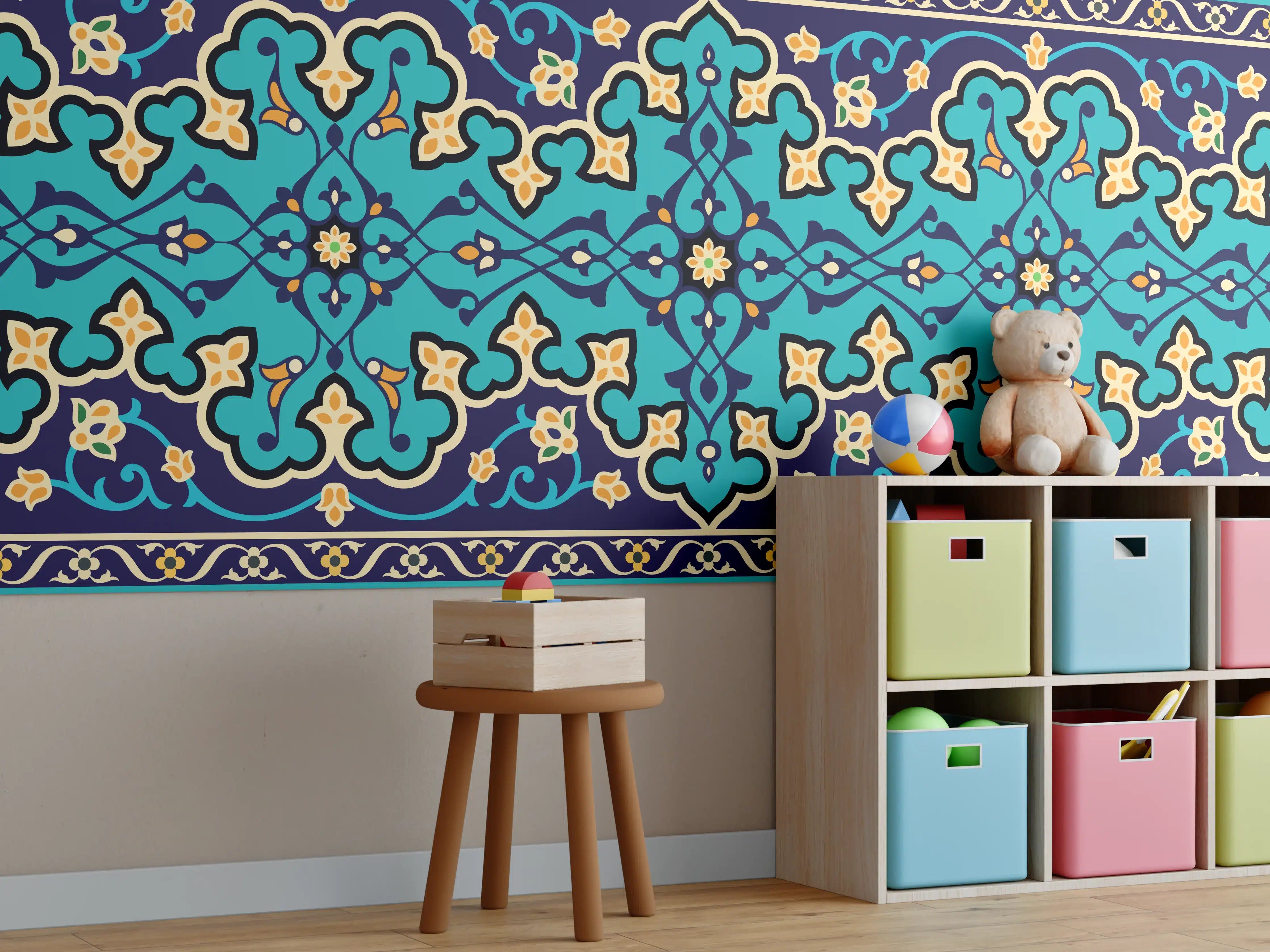 Kinderzimmer Wandgestaltung - Orientalisches Blau-Türkis Muster