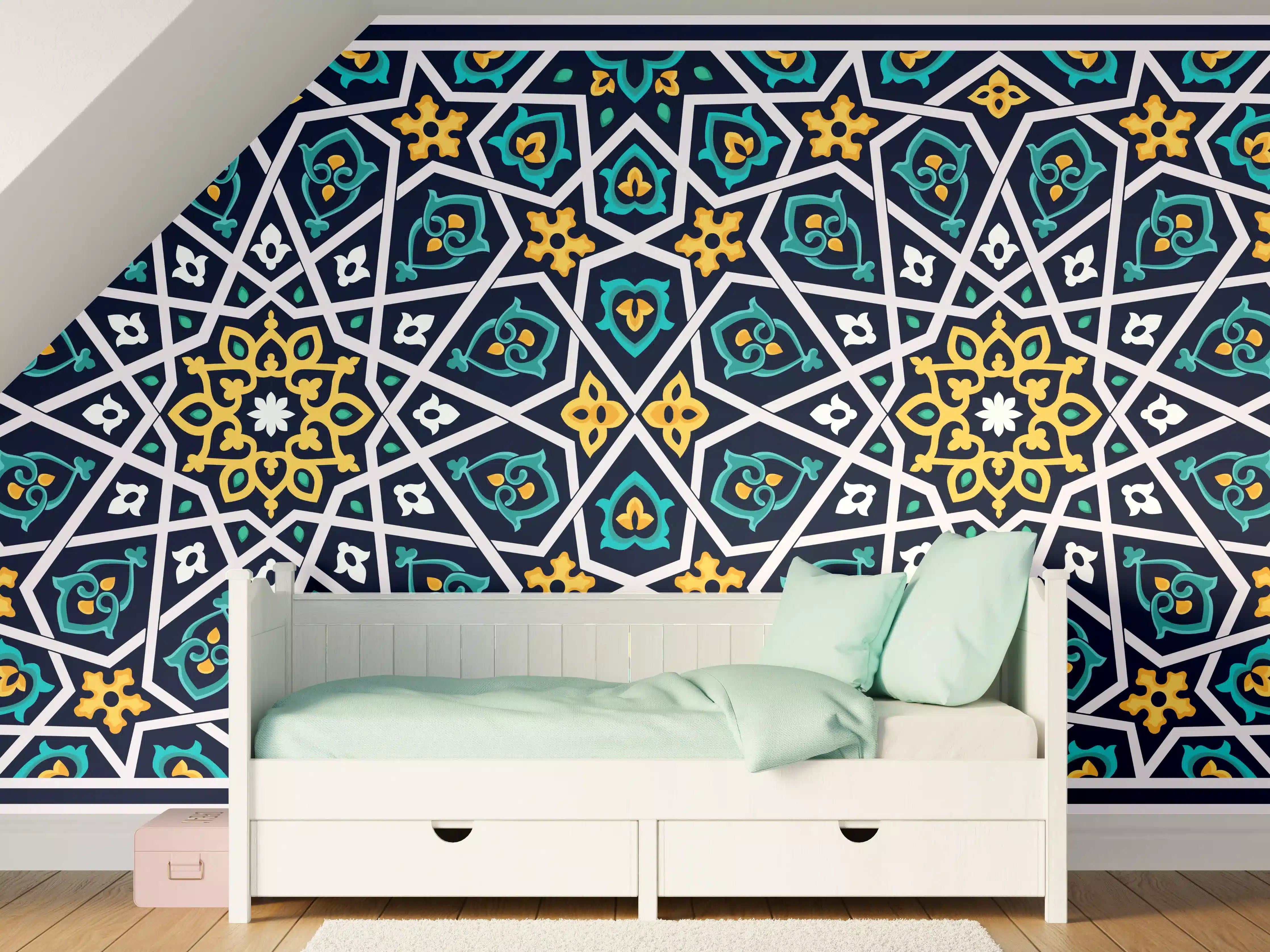 Kinderzimmer Wandgestaltung - Orientalisches Fliesenmuster Blau