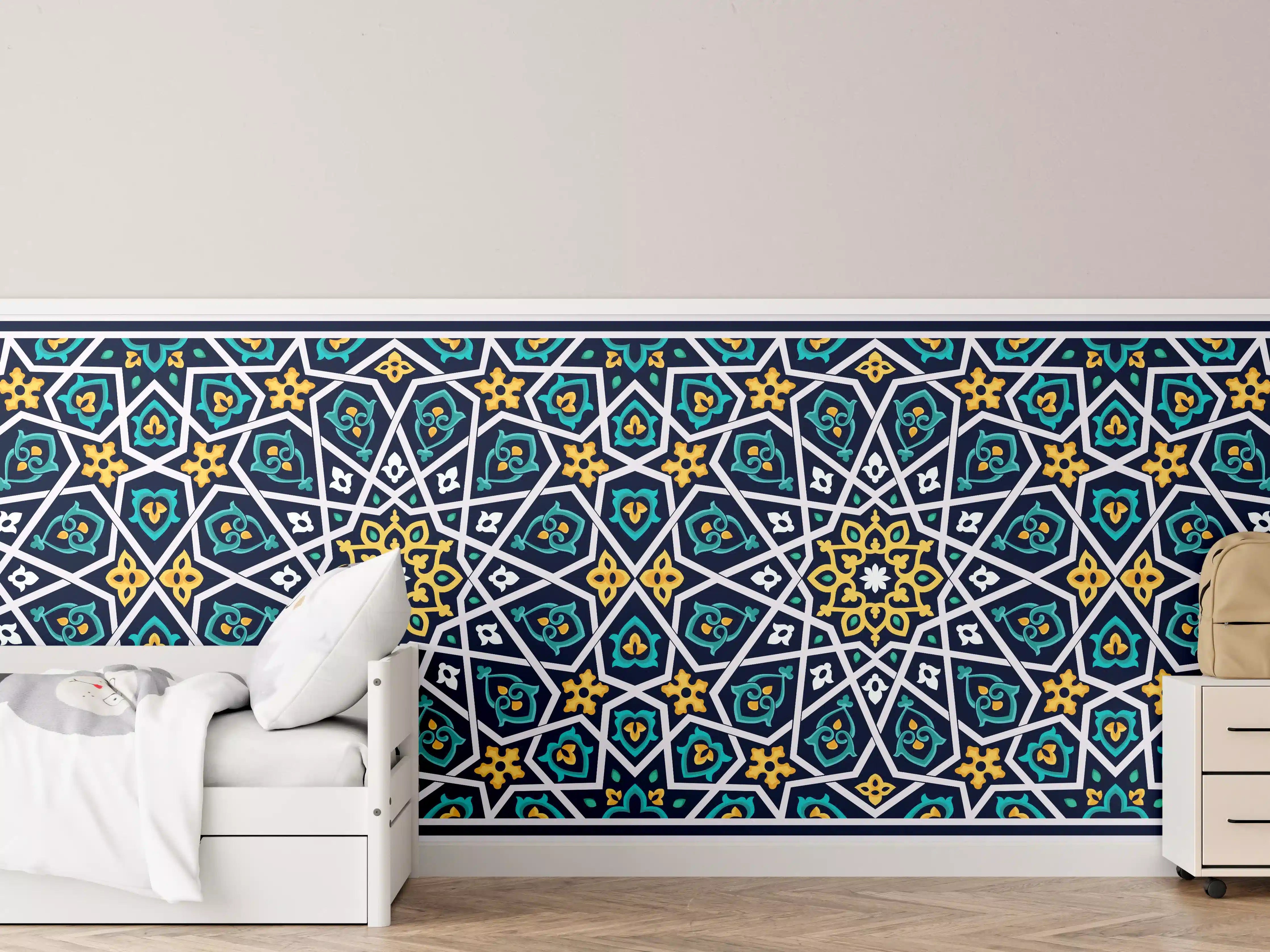 Kinderzimmer Wandgestaltung - Orientalisches Fliesenmuster Blau