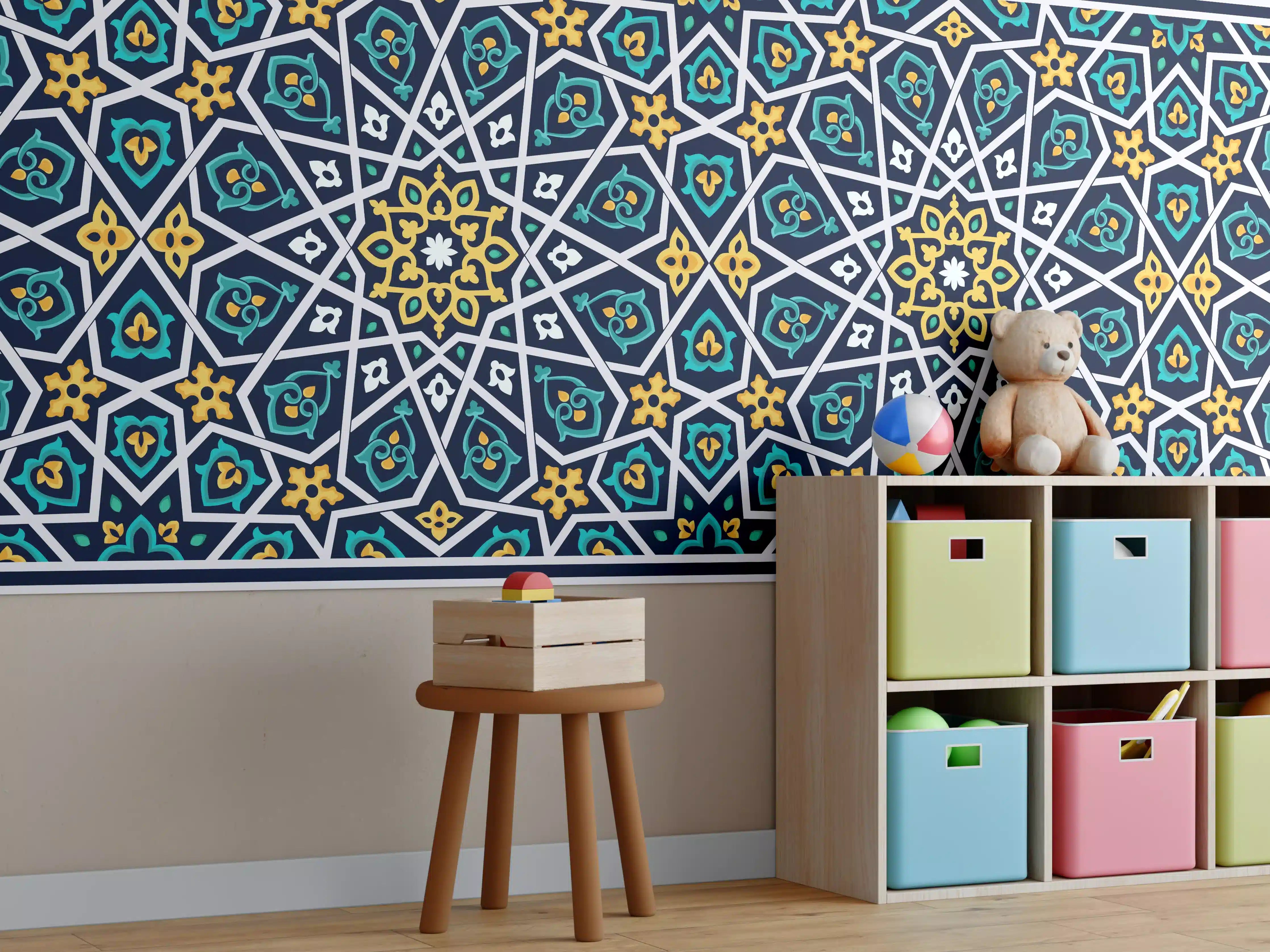 Kinderzimmer Wandgestaltung - Orientalisches Fliesenmuster Blau