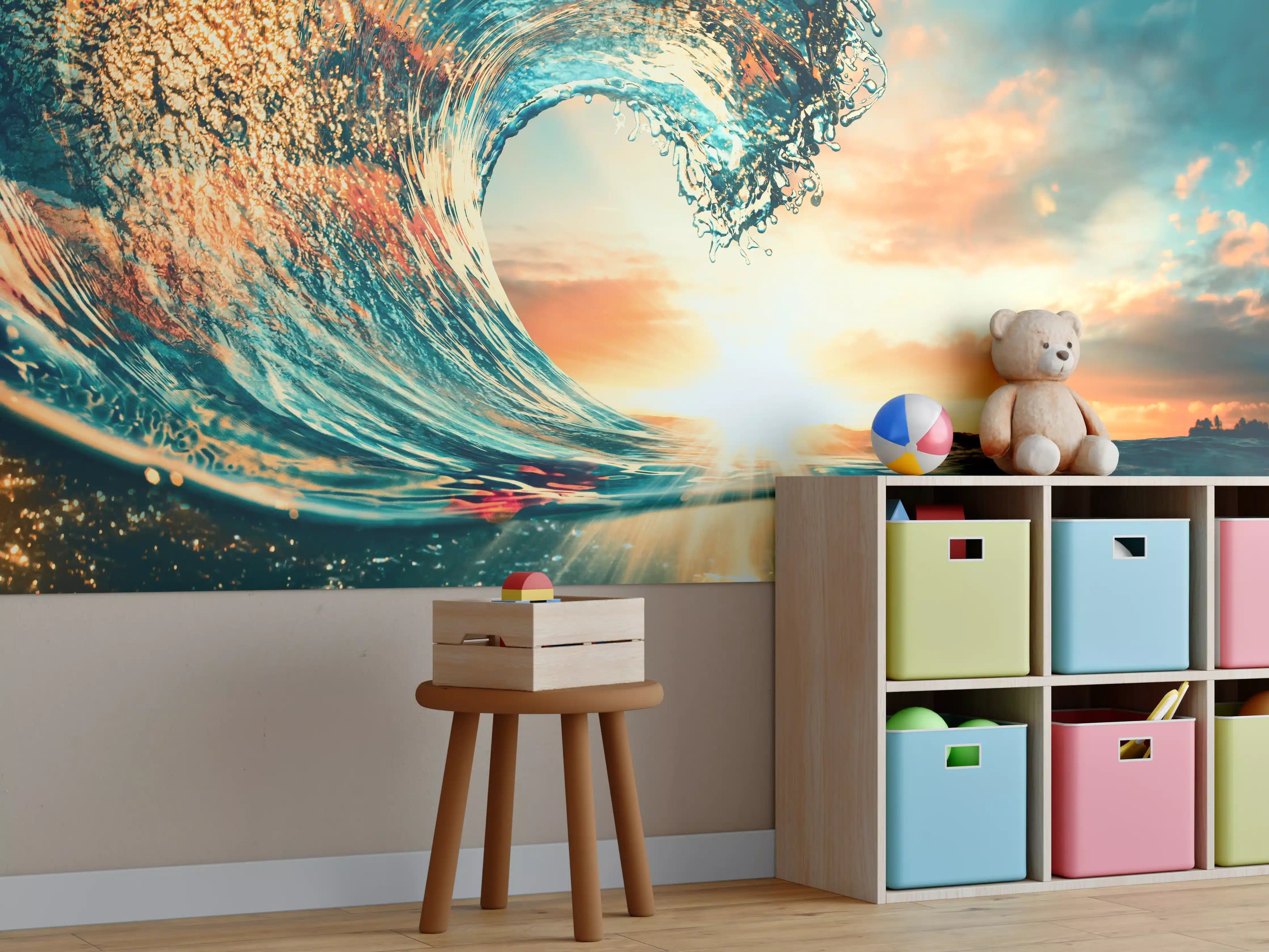 Kinderzimmer Wandgestaltung - Ozean Welle im Sonnenuntergang 