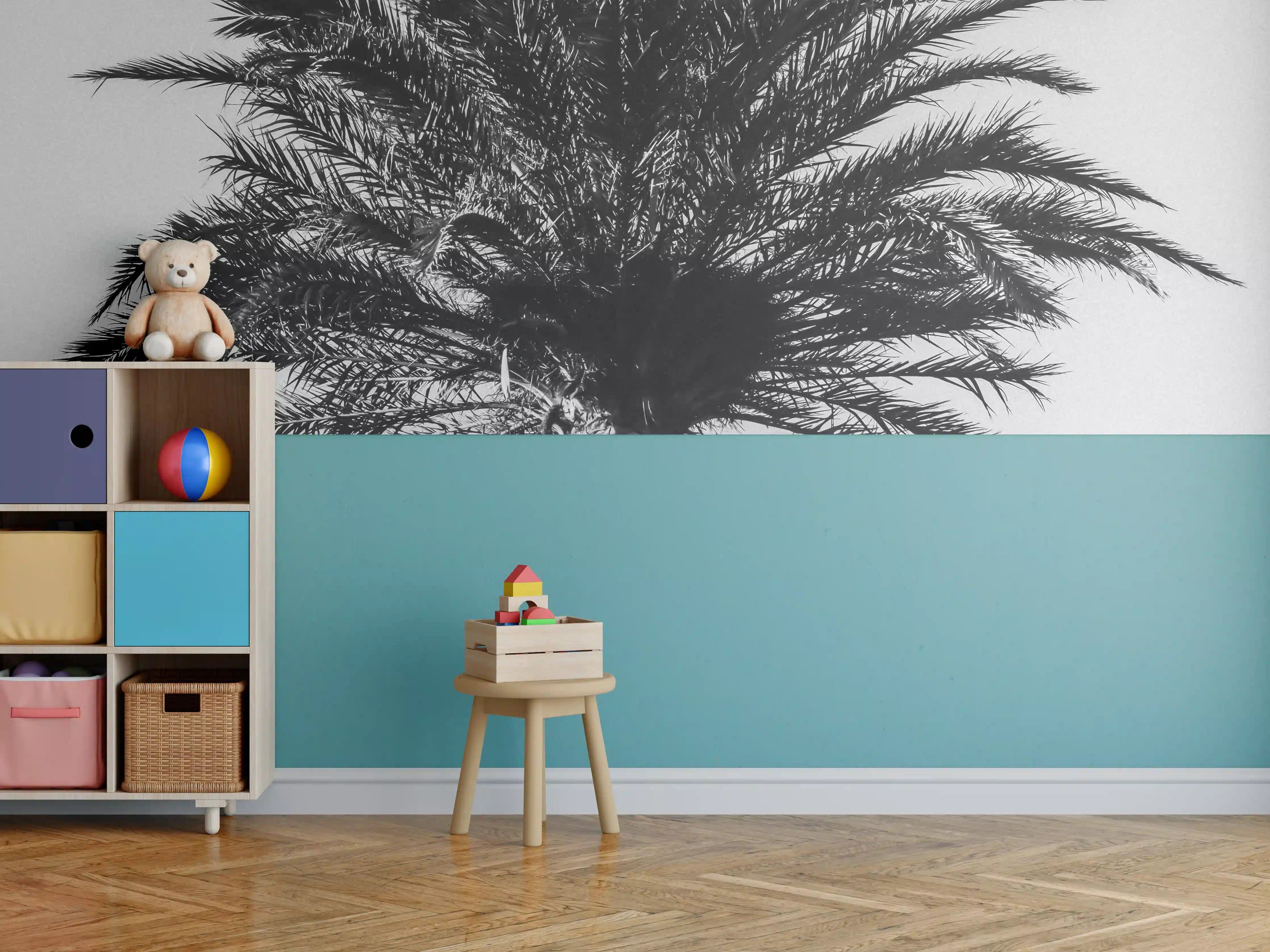 Kinderzimmer Wandgestaltung - Palme - Schwarz-weiß