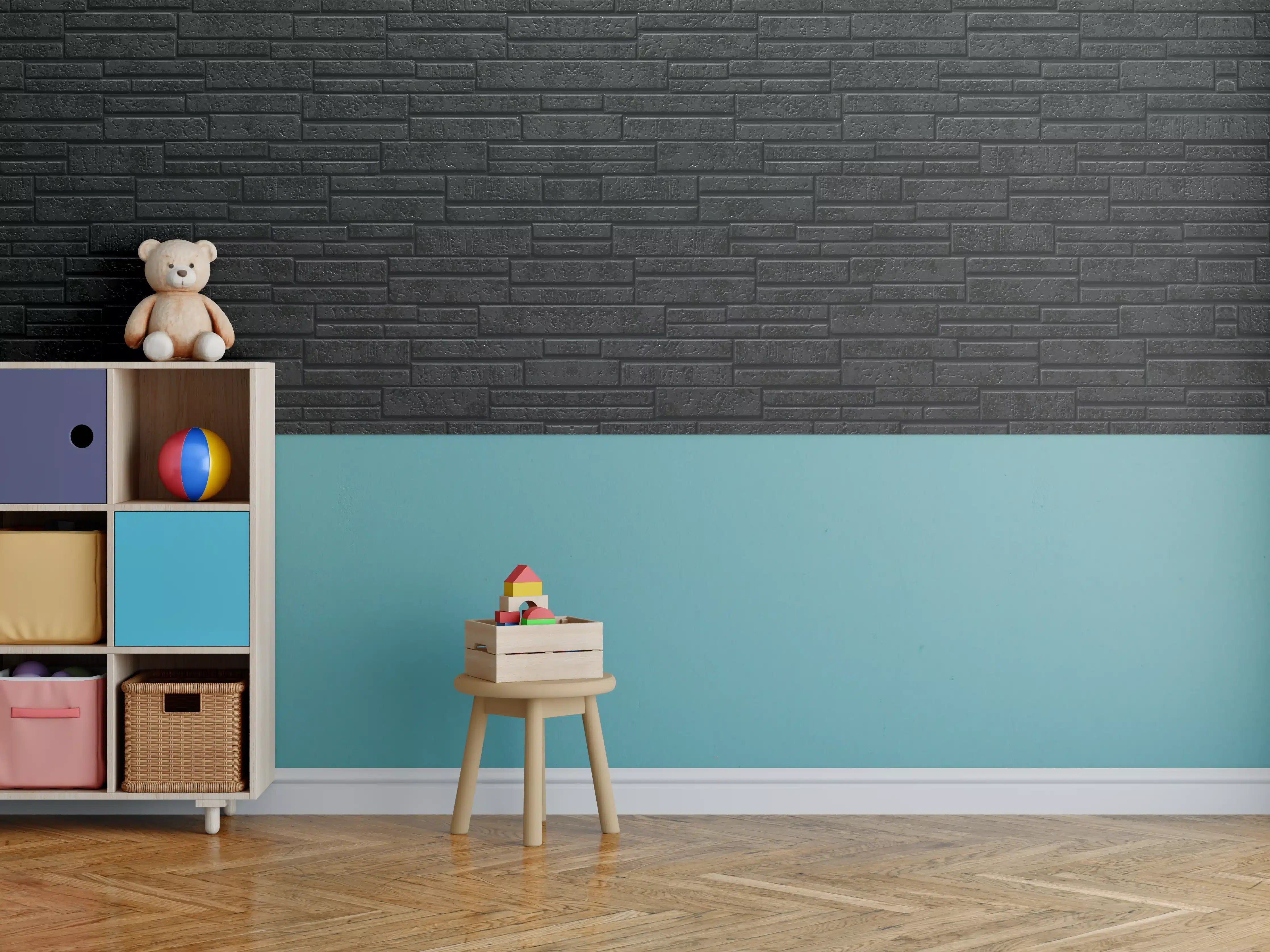Kinderzimmer Wandgestaltung - Panorama - Schwarze Steinmauer