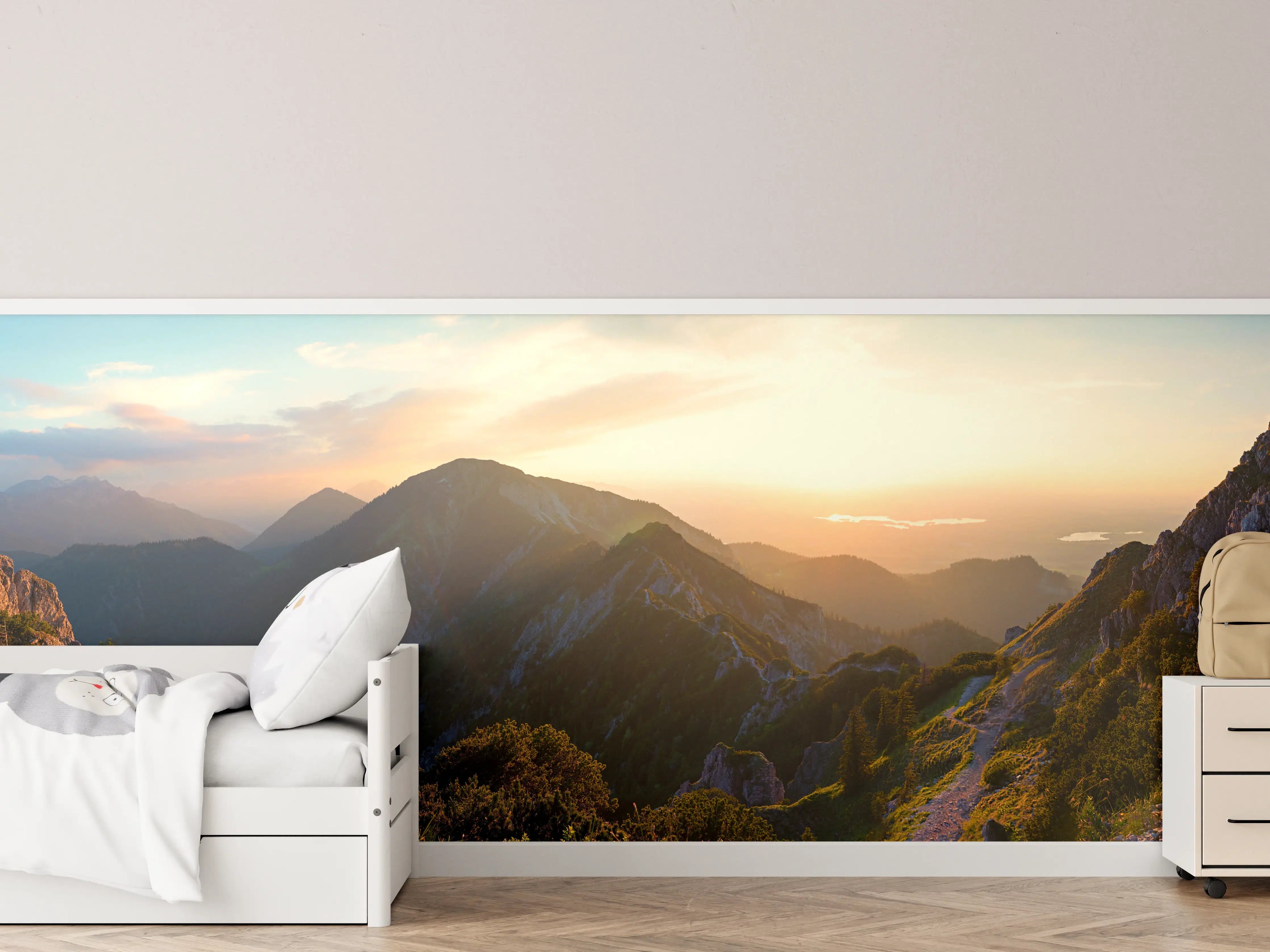 Kinderzimmer Wandgestaltung - Panorama der bayrischen Alpen bei Abendsonne