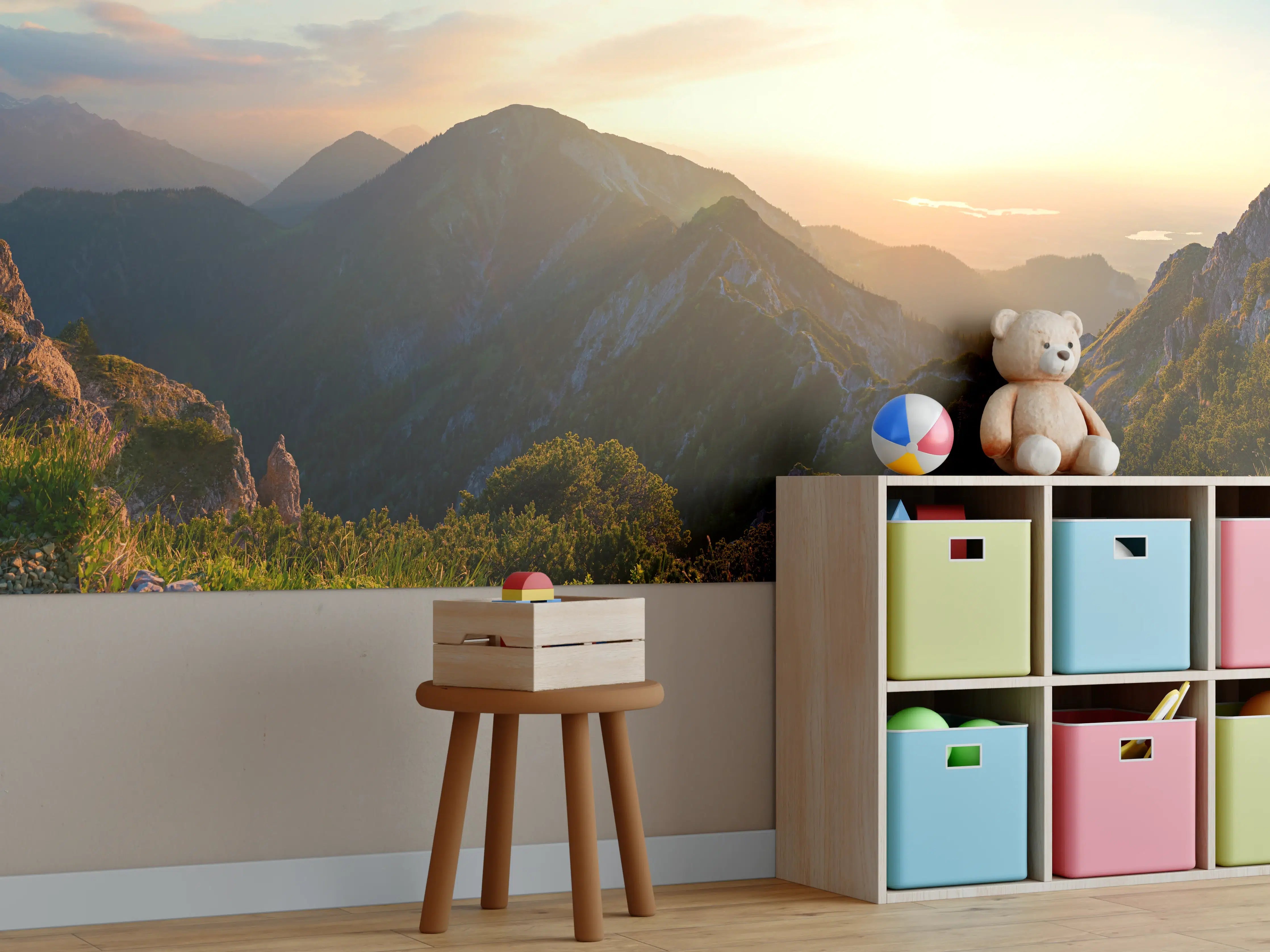 Kinderzimmer Wandgestaltung - Panorama der bayrischen Alpen bei Abendsonne