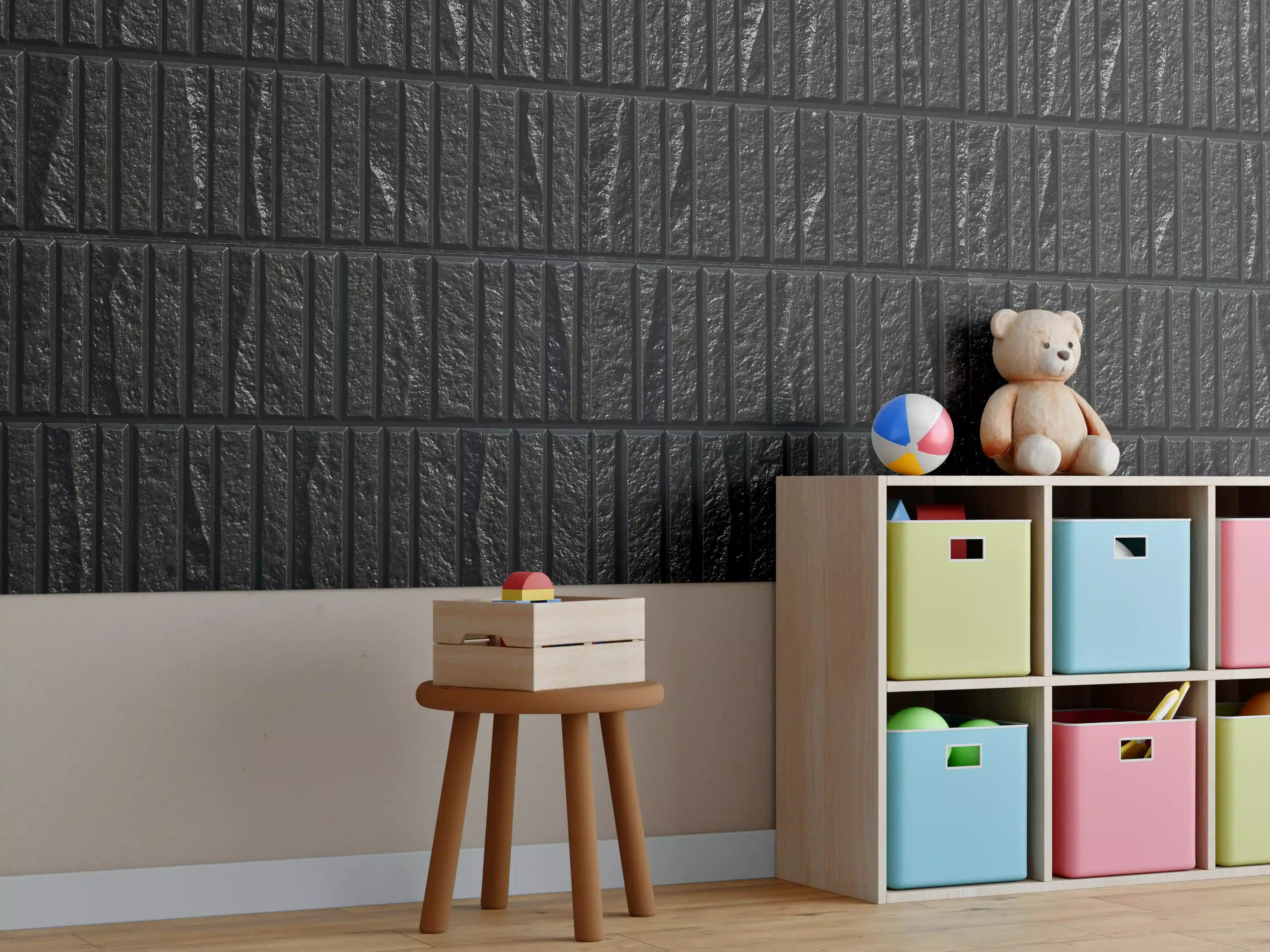 Kinderzimmer Wandgestaltung - Panorama der modernen schwarzen Steinfliese