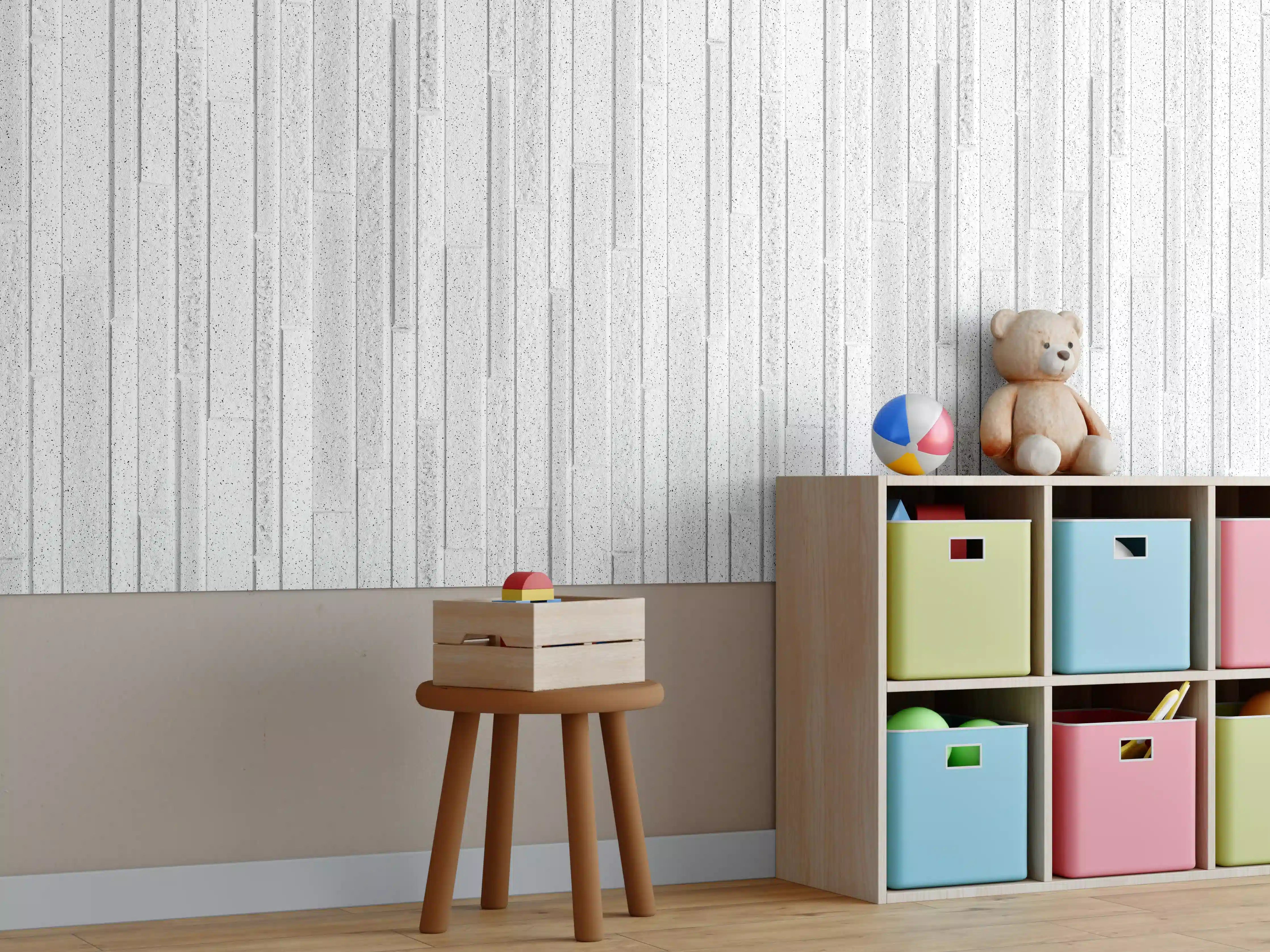 Kinderzimmer Wandgestaltung - Panorama der weißen Granitblockwand