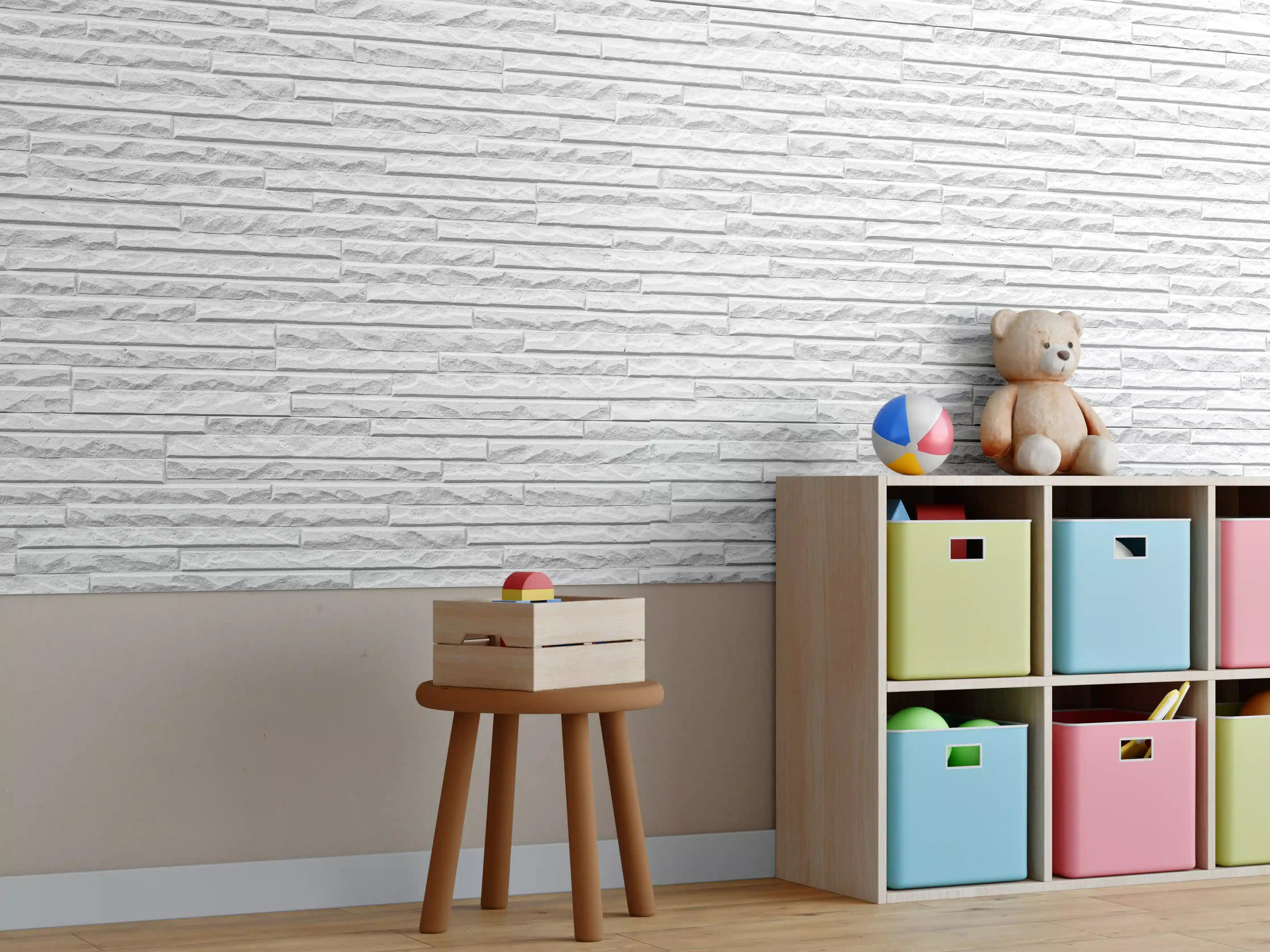 Kinderzimmer Wandgestaltung - Panorama der weißen Steinwand