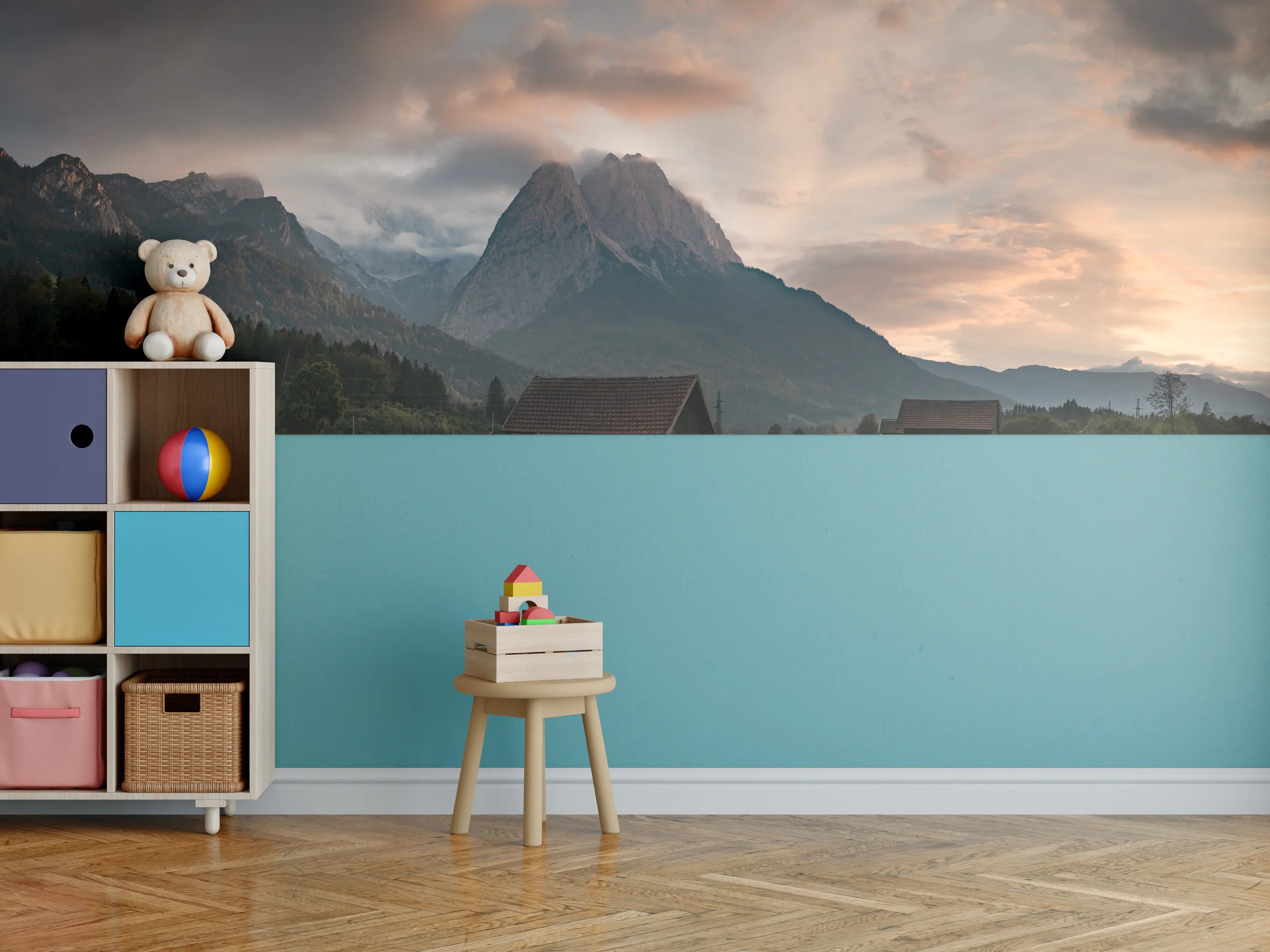 Kinderzimmer Wandgestaltung - Panorama von der wolkenverhangenen Zugspitze