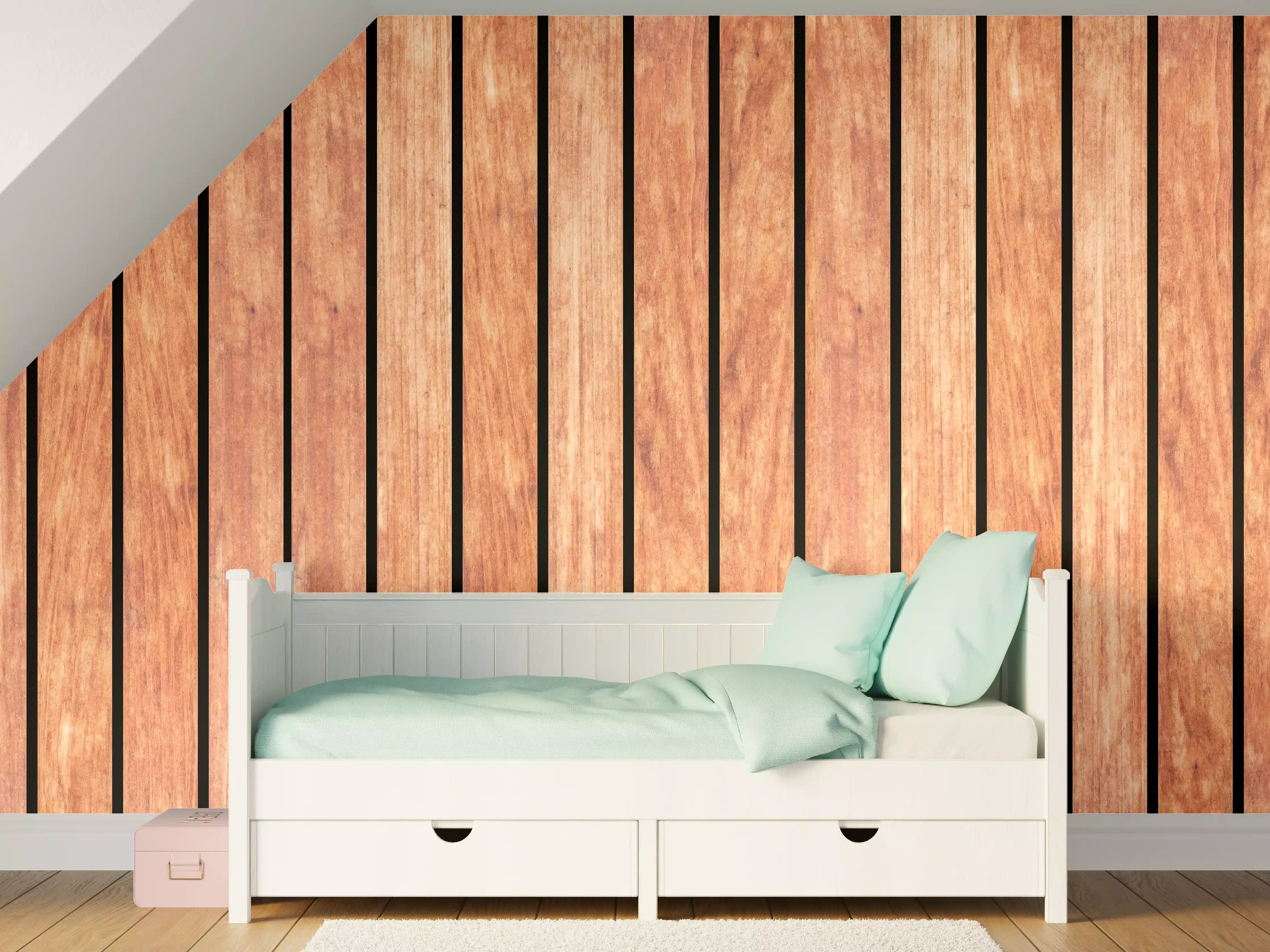 Kinderzimmer Wandgestaltung - Panorama von hellen Holzplanken