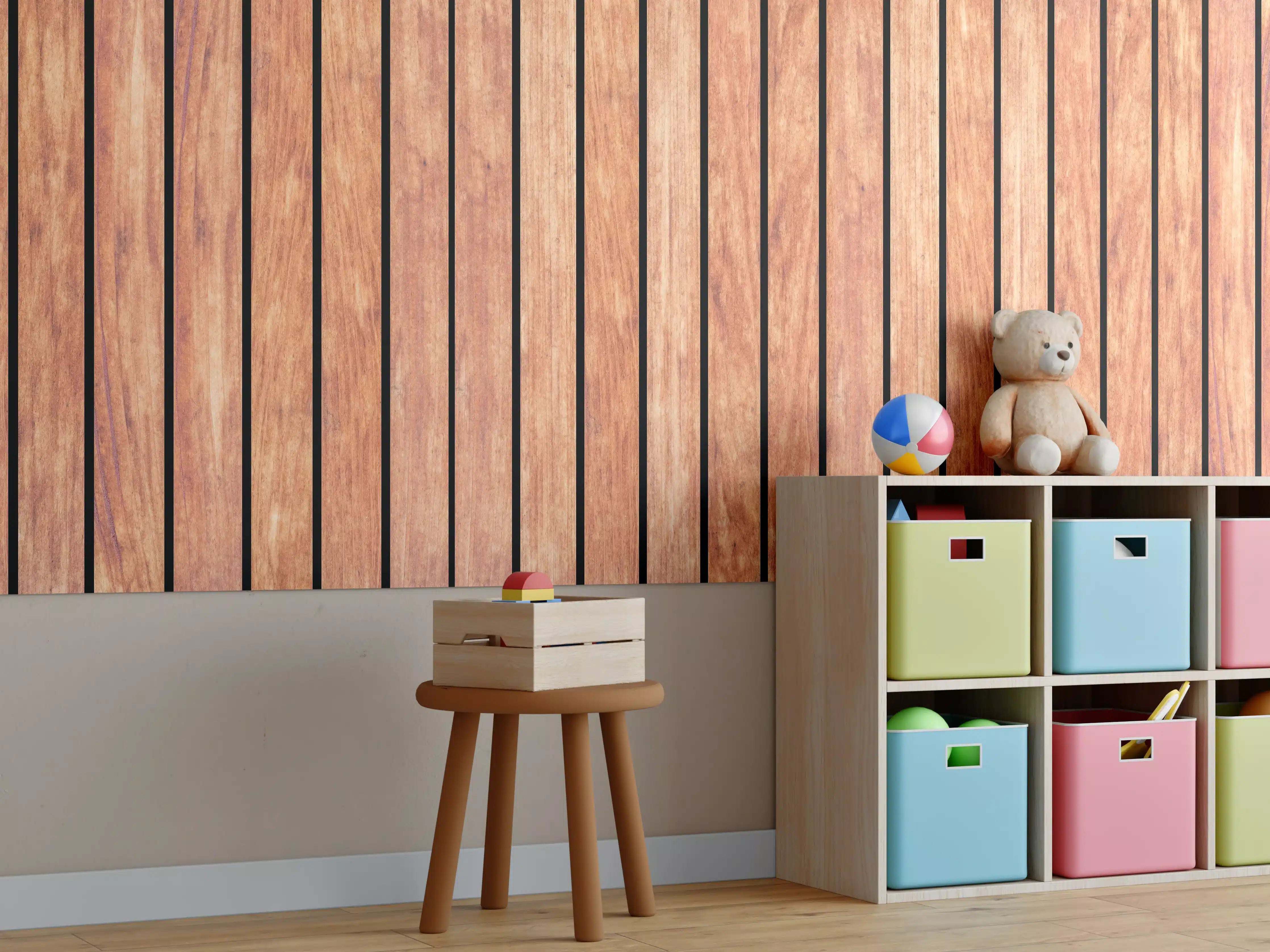 Kinderzimmer Wandgestaltung - Panorama von hellen Holzplanken