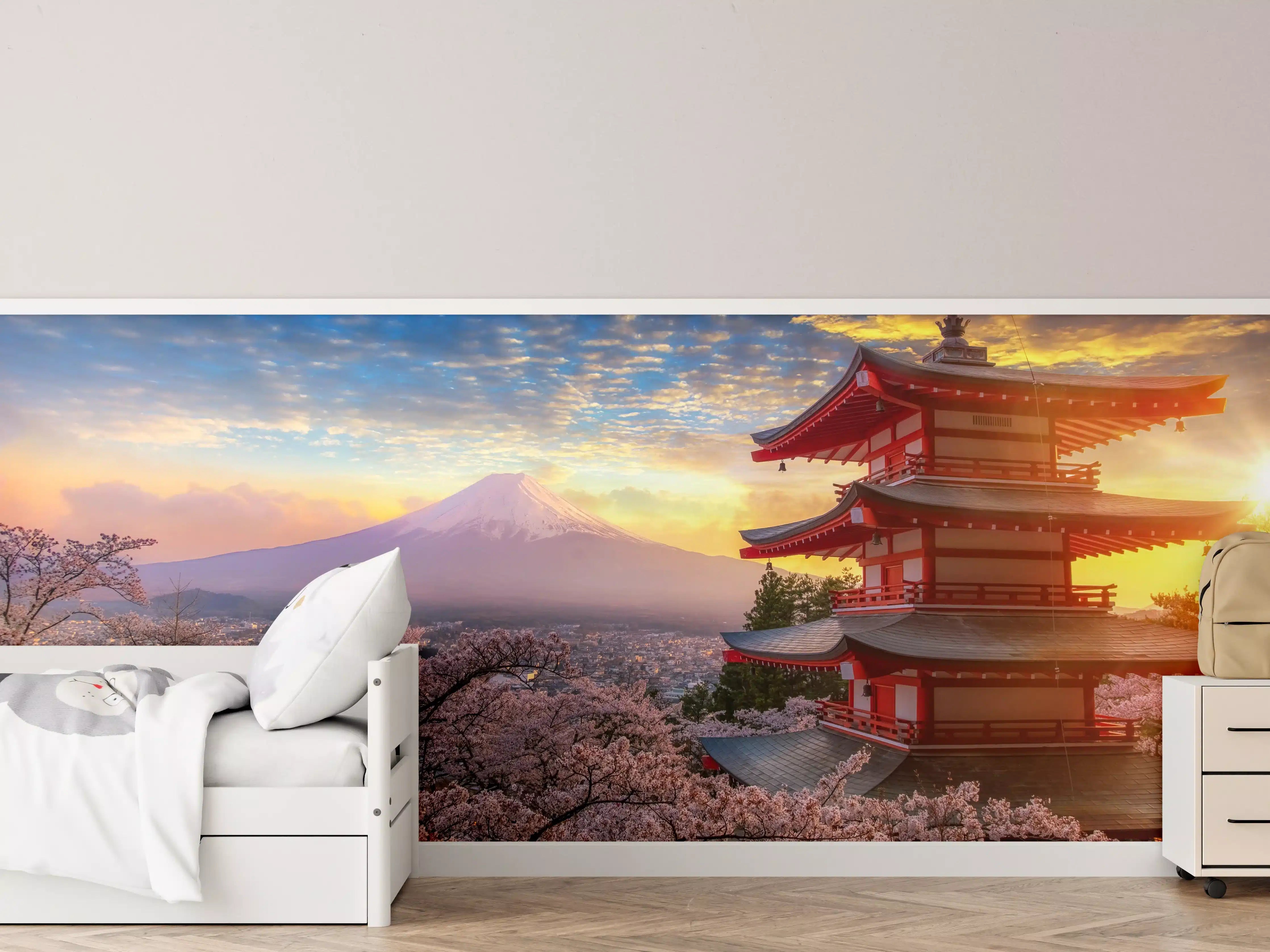 Kinderzimmer Wandgestaltung - Panoramablick auf Fujiyoshida Sonnenuntergang