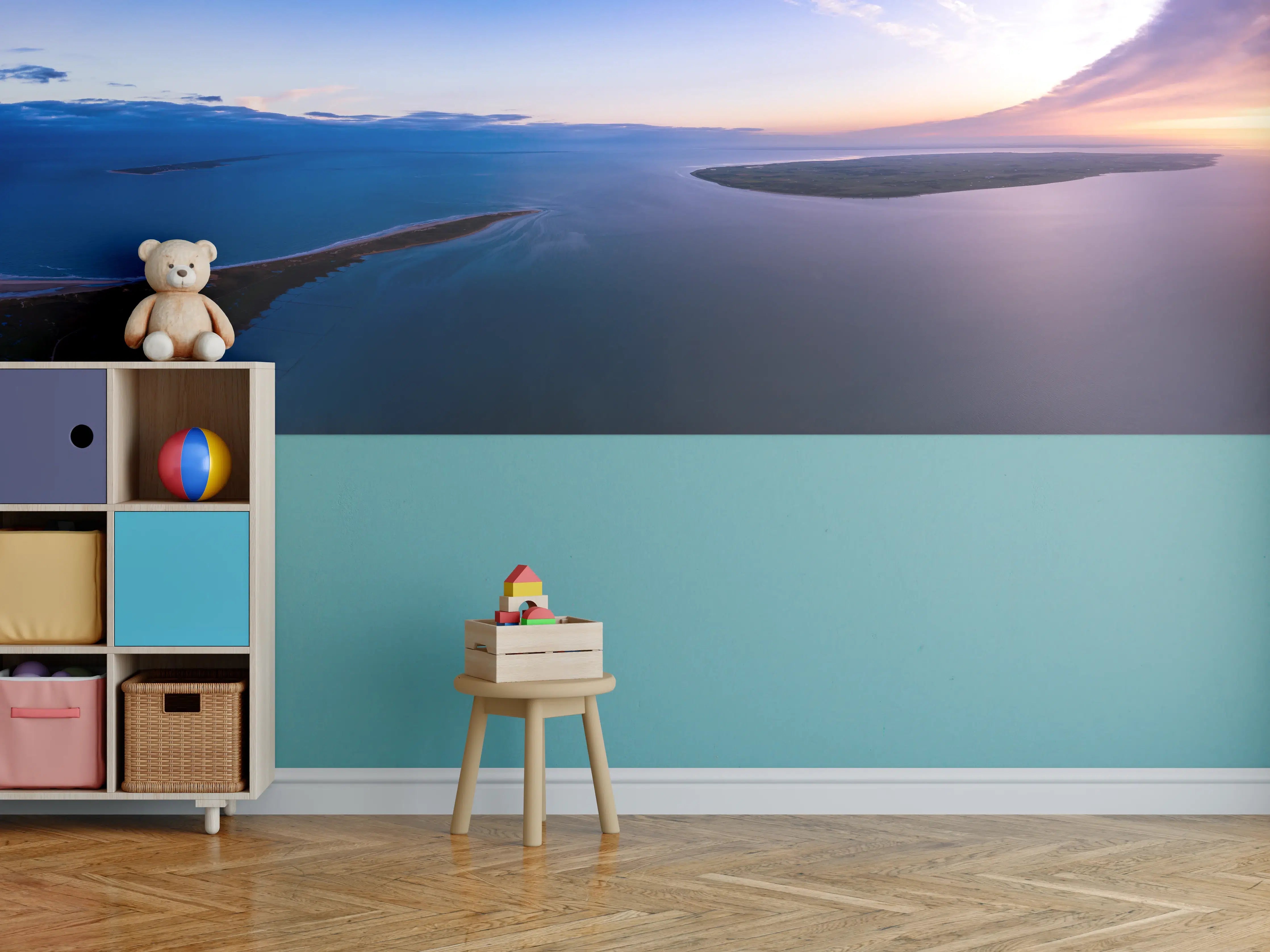 Kinderzimmer Wandgestaltung - Panoramablick über friedliche Wasserlandschaft